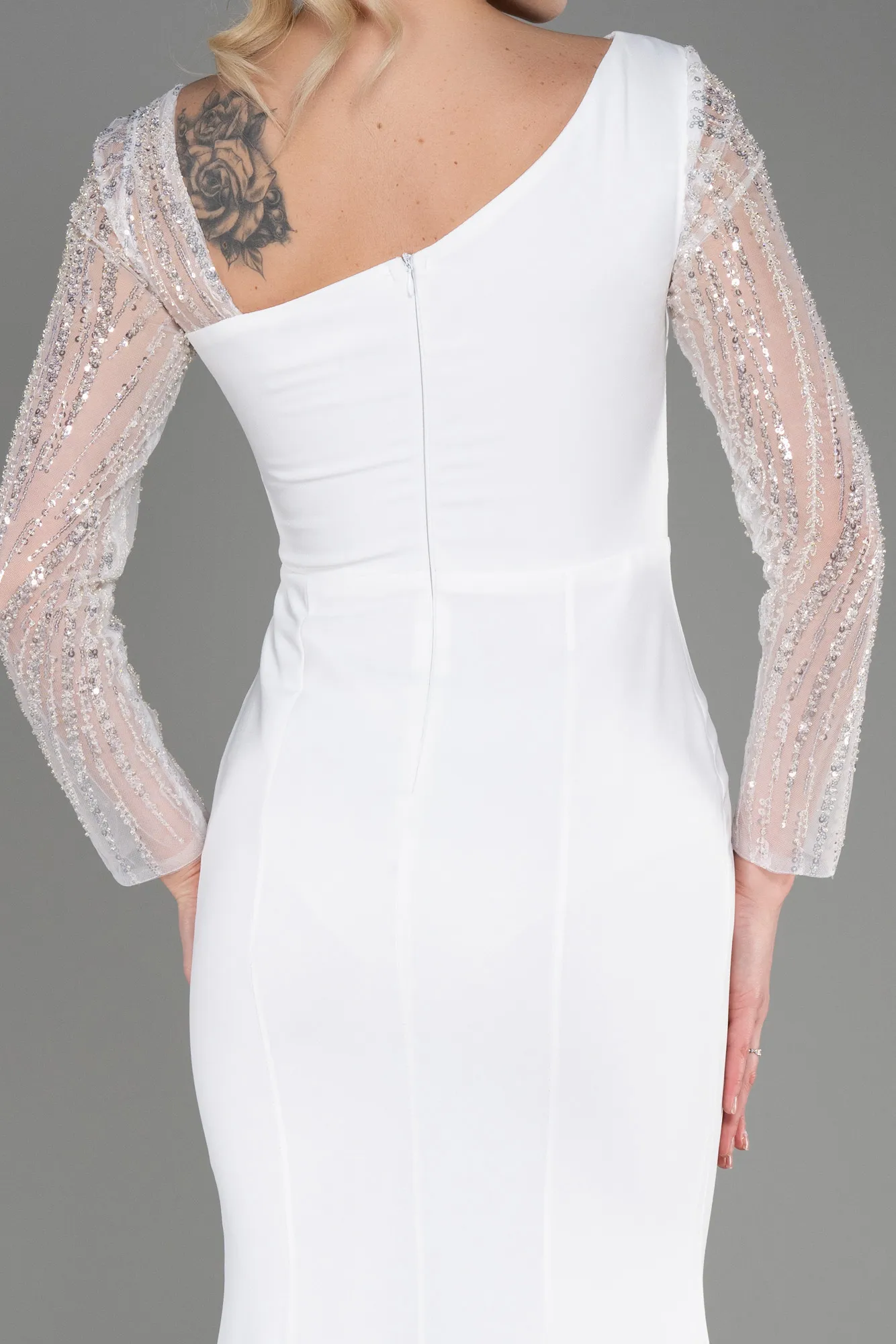 Ecru-Long Evening Dress ABU3712