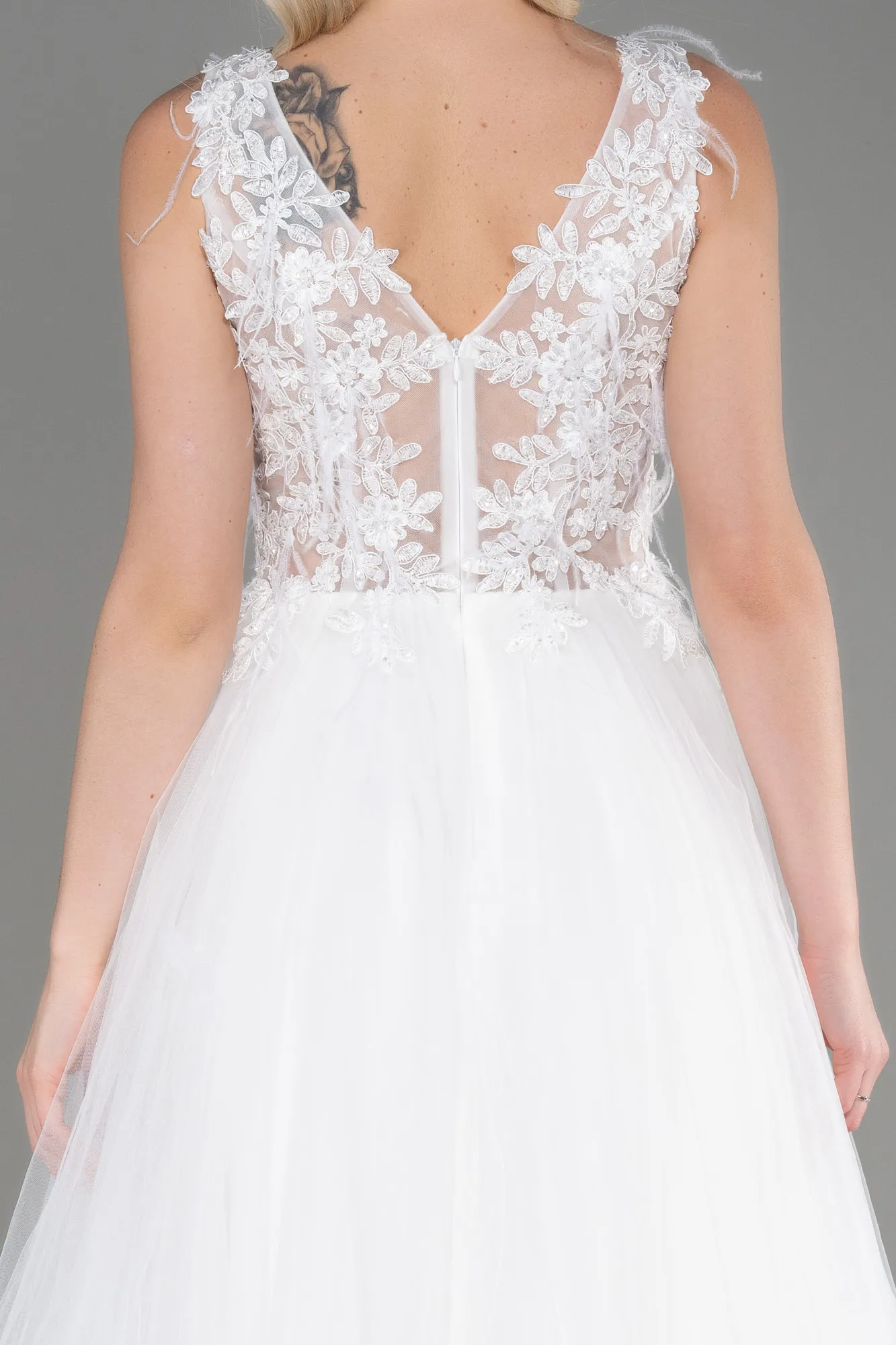 Ecru-Long Evening Dress ABU3718