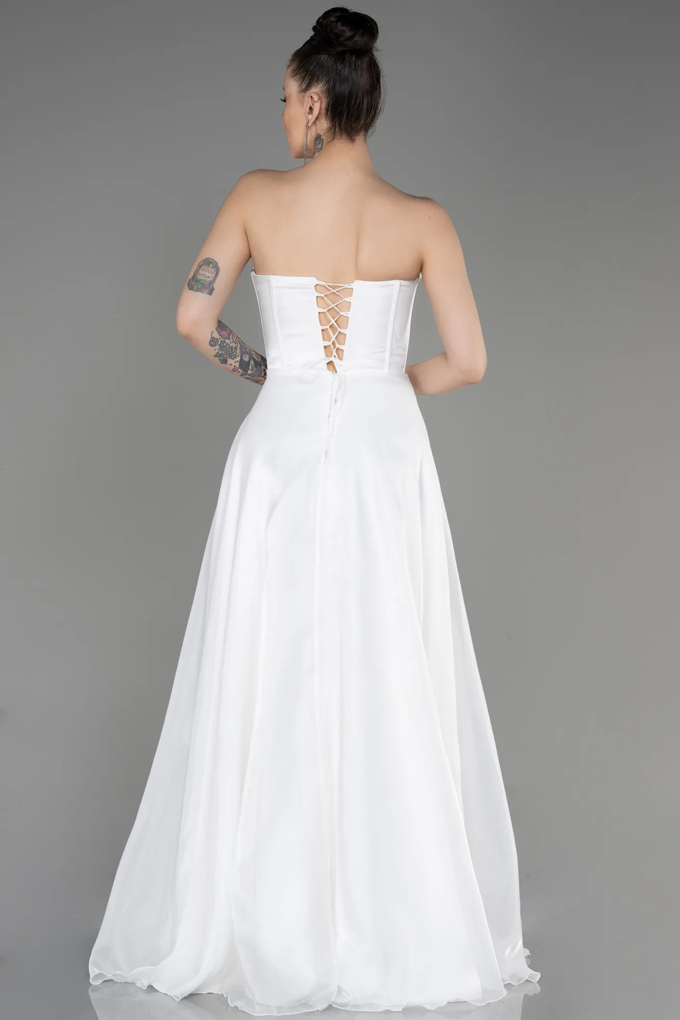 Ecru-Long Evening Dress ABU3720