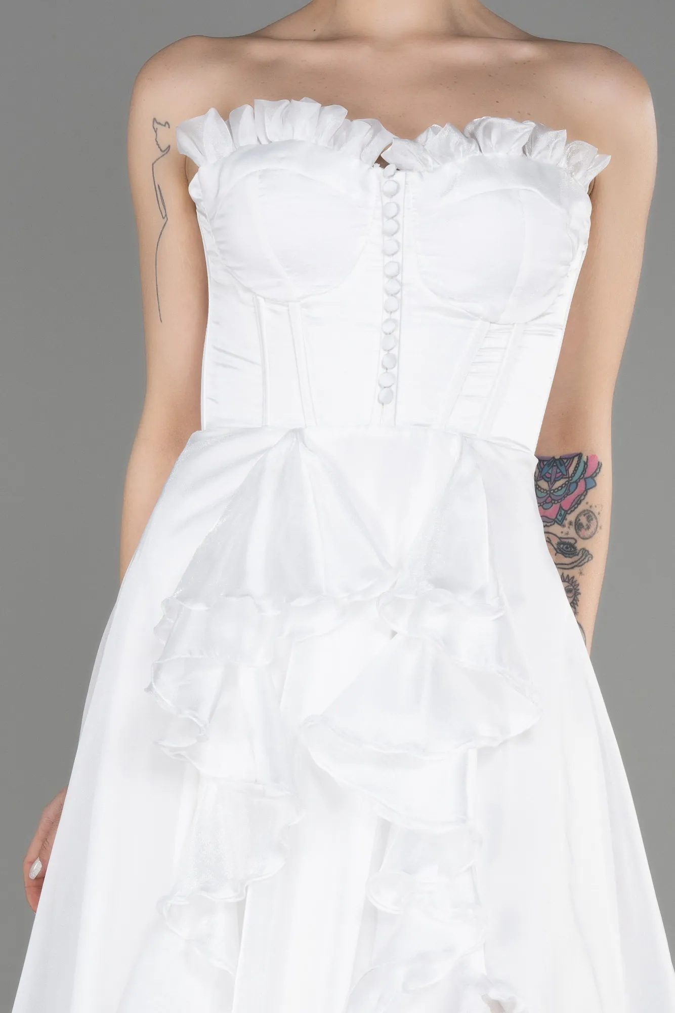 Ecru-Long Evening Dress ABU3720