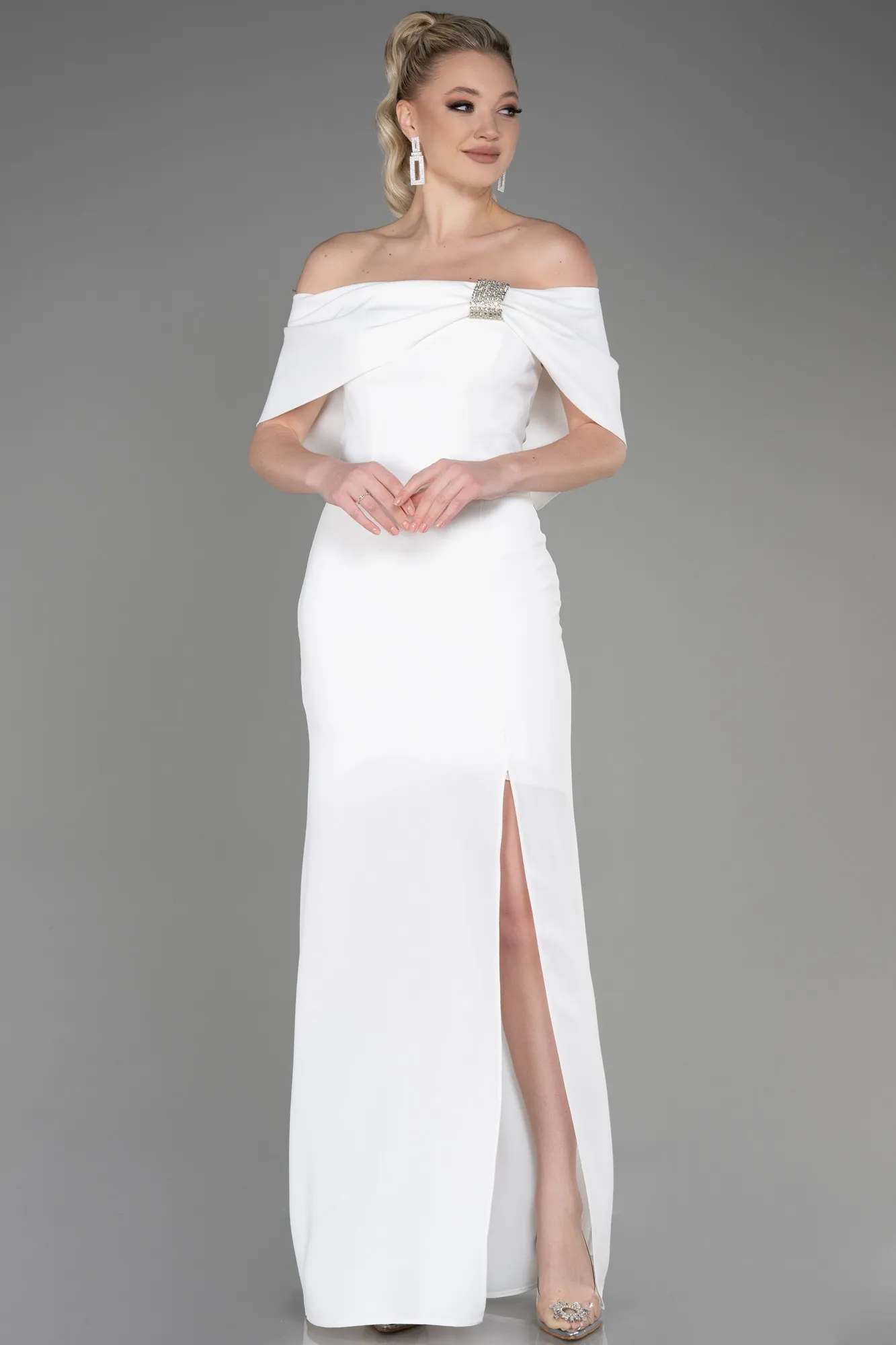 Ecru-Long Evening Dress ABU3775