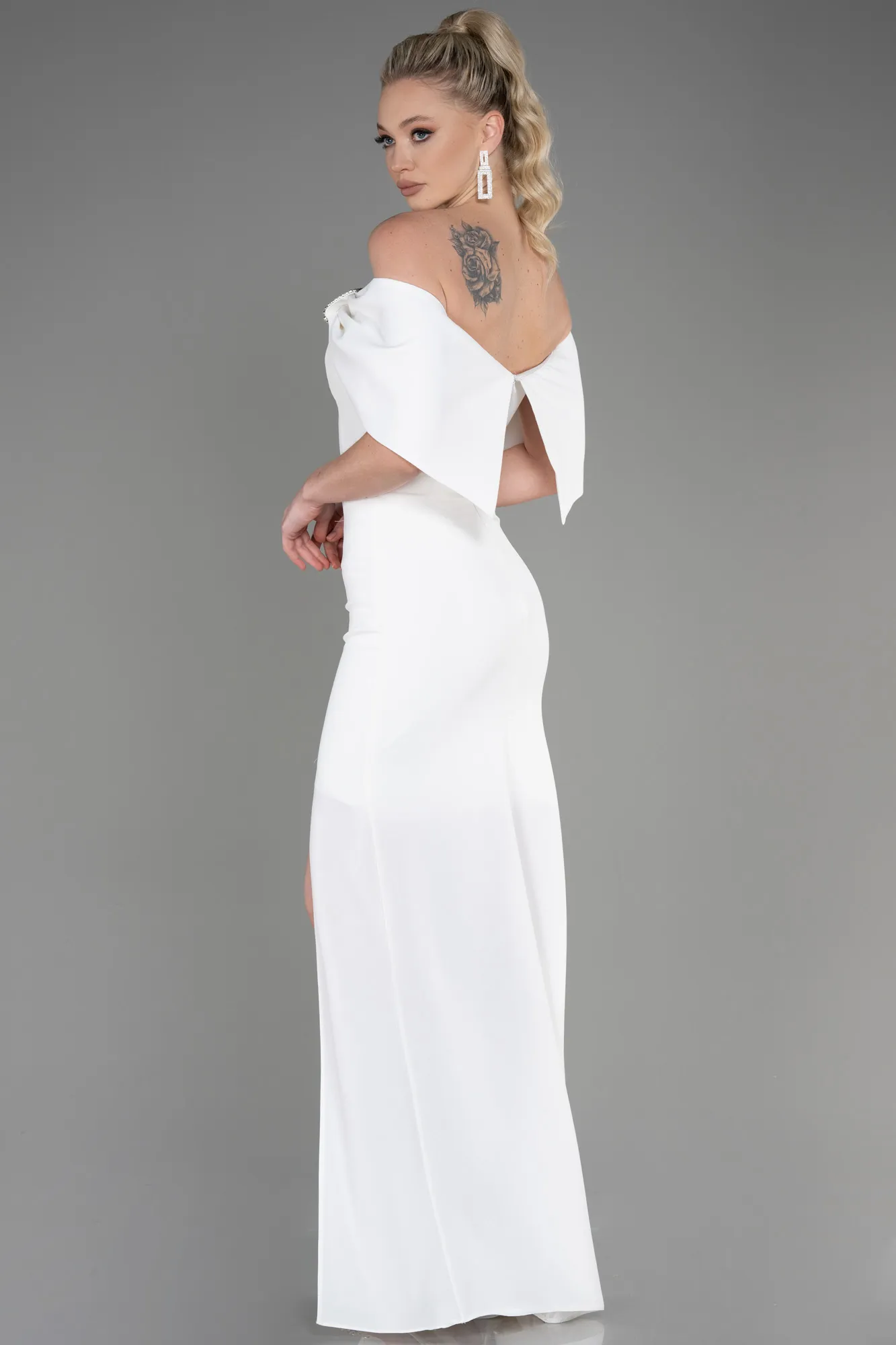 Ecru-Long Evening Dress ABU3775