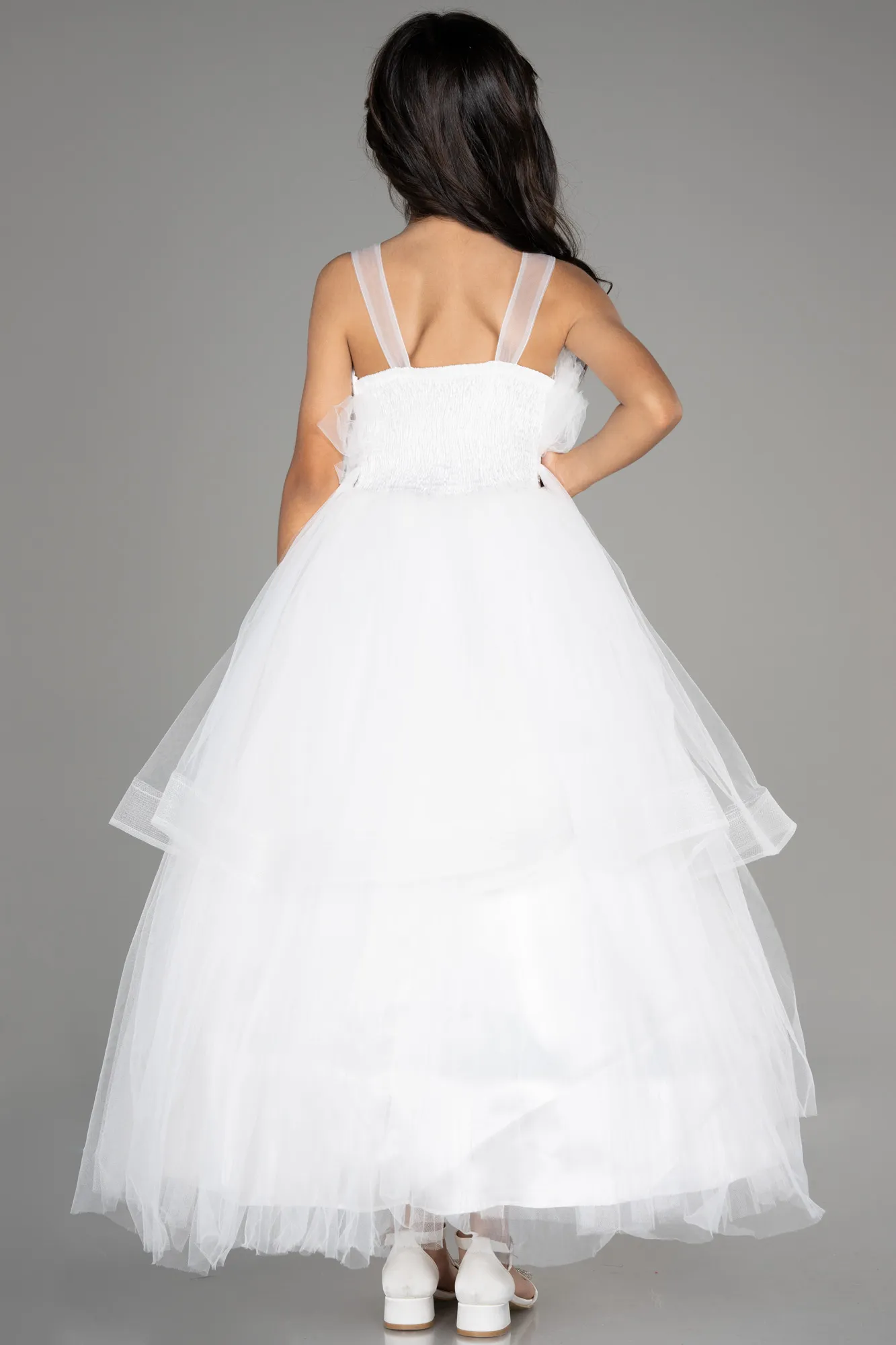 Ecru-Long Evening Dress ABU3792