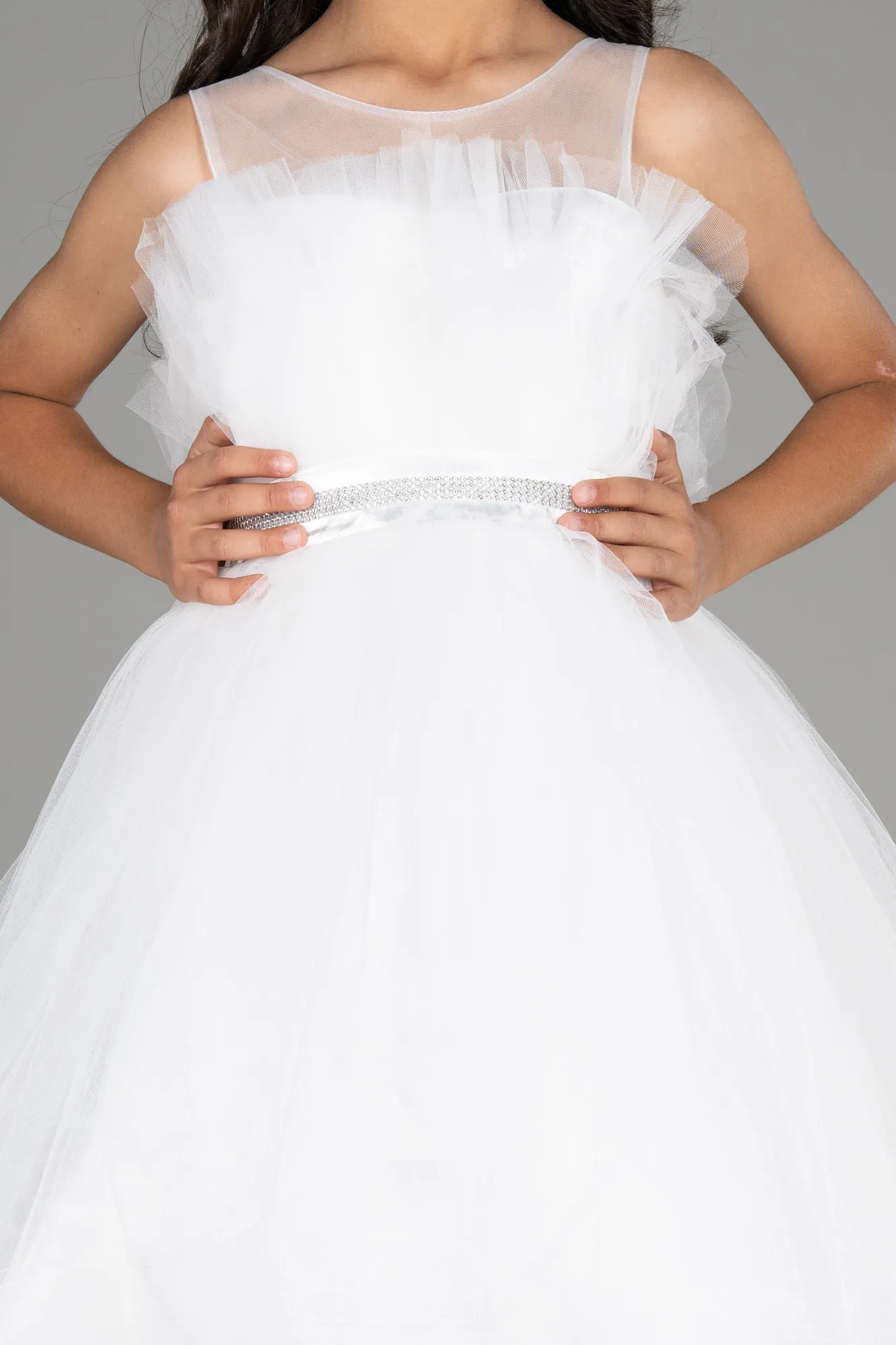 Ecru-Long Evening Dress ABU3792