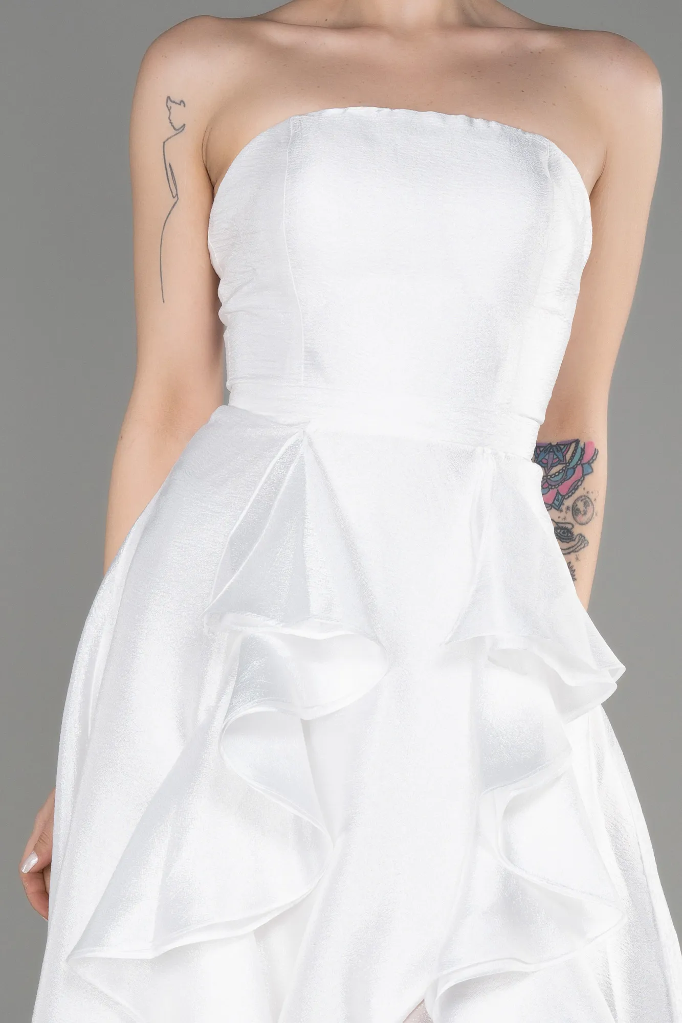 Ecru-Long Evening Dress ABU3800