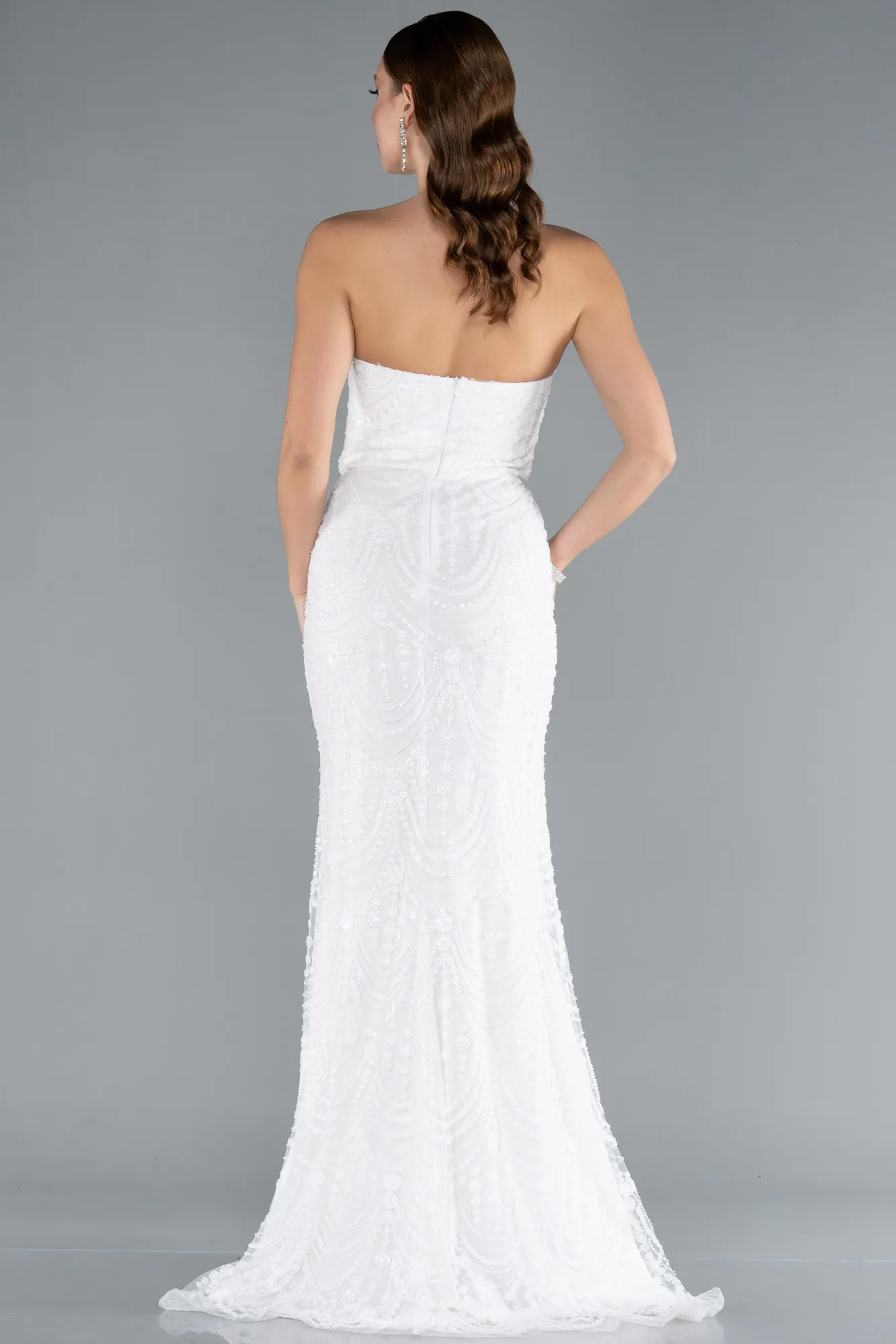 Ecru-Long Evening Dress ABU4907