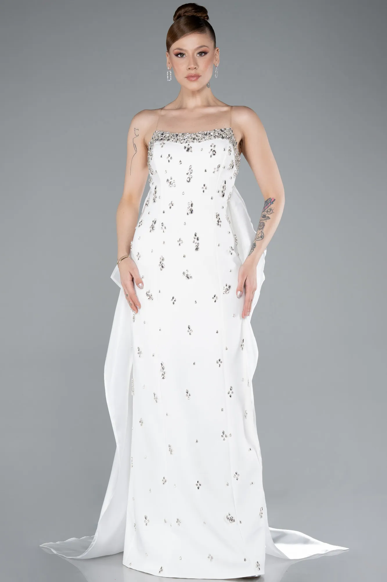 Ecru-Long Evening Dress ABU4921