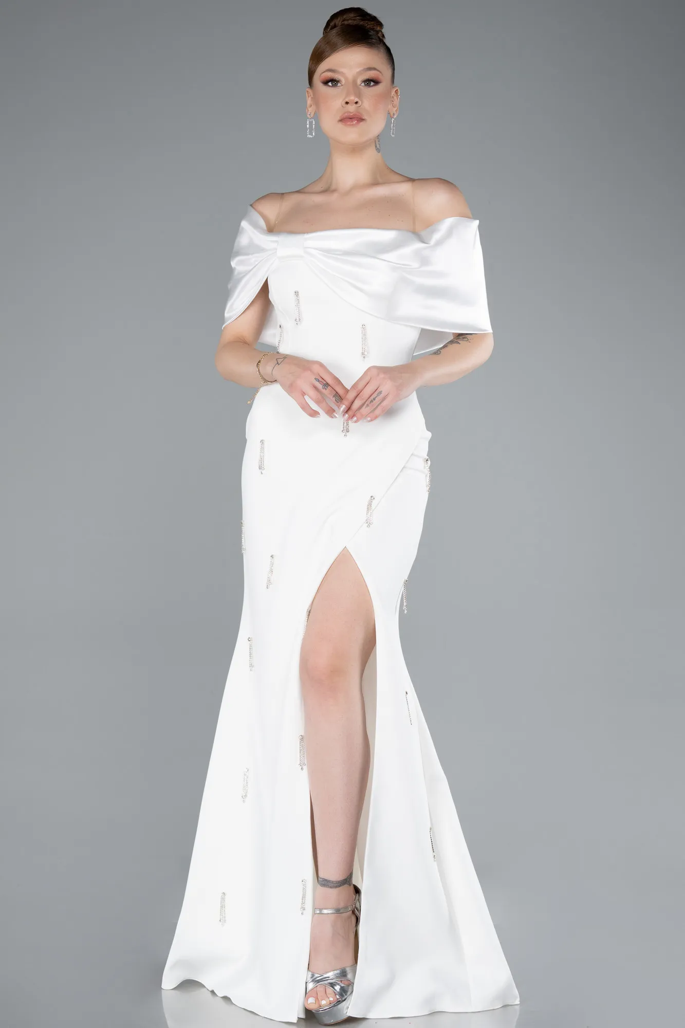 Ecru-Long Evening Dress ABU4924