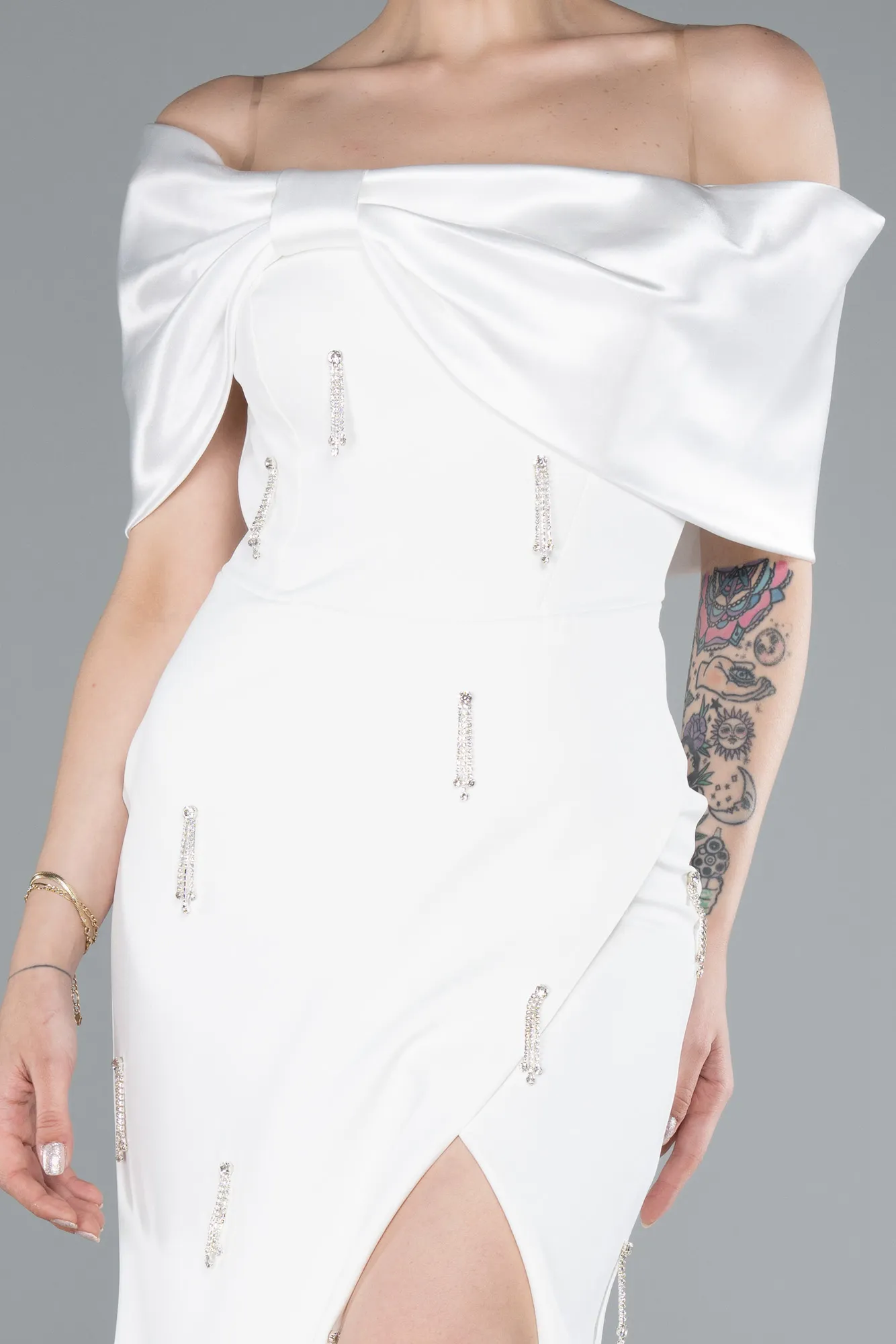 Ecru-Long Evening Dress ABU4924