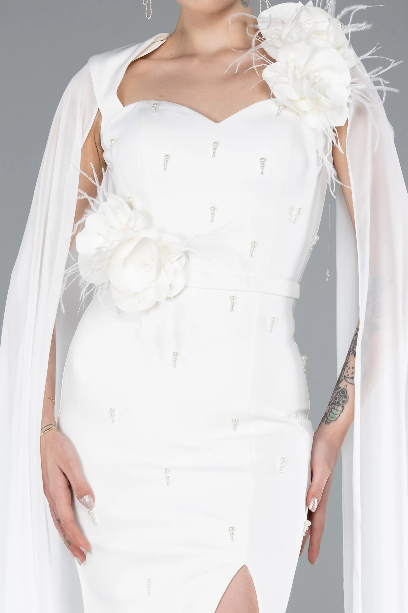 Ecru-Long Evening Dress ABU4927