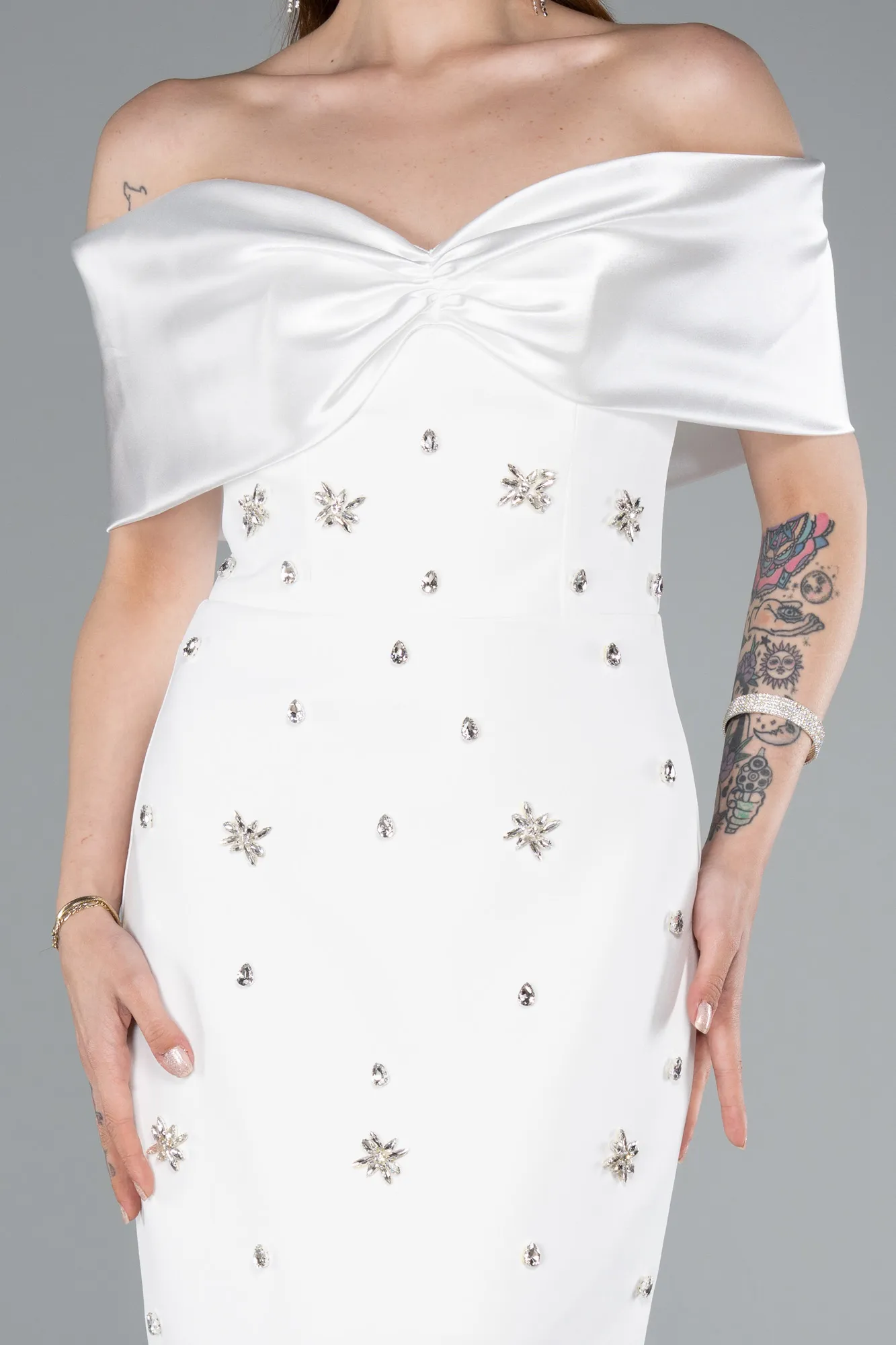 Ecru-Long Evening Dress ABU4973