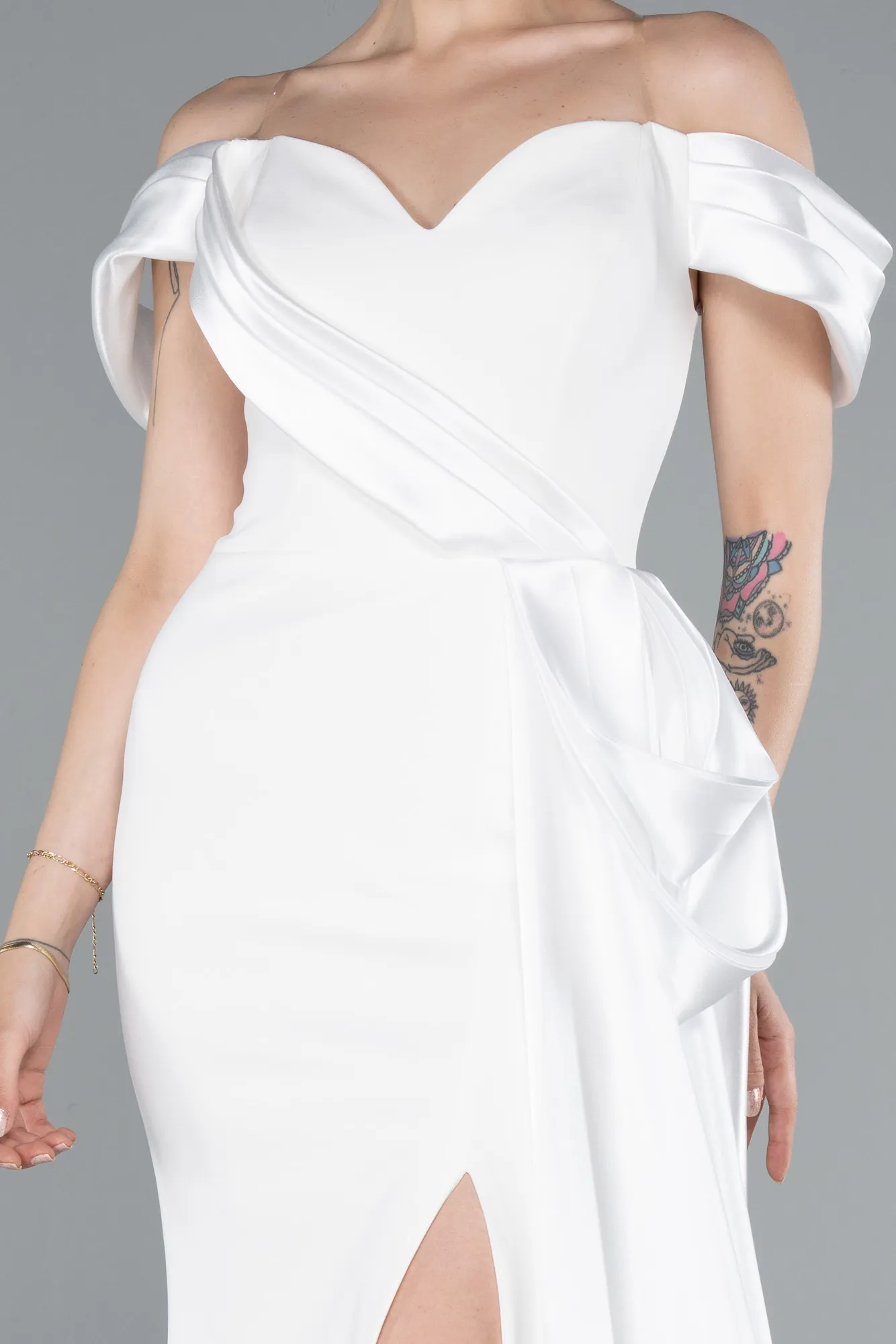 Ecru-Long Evening Dress ABU4981