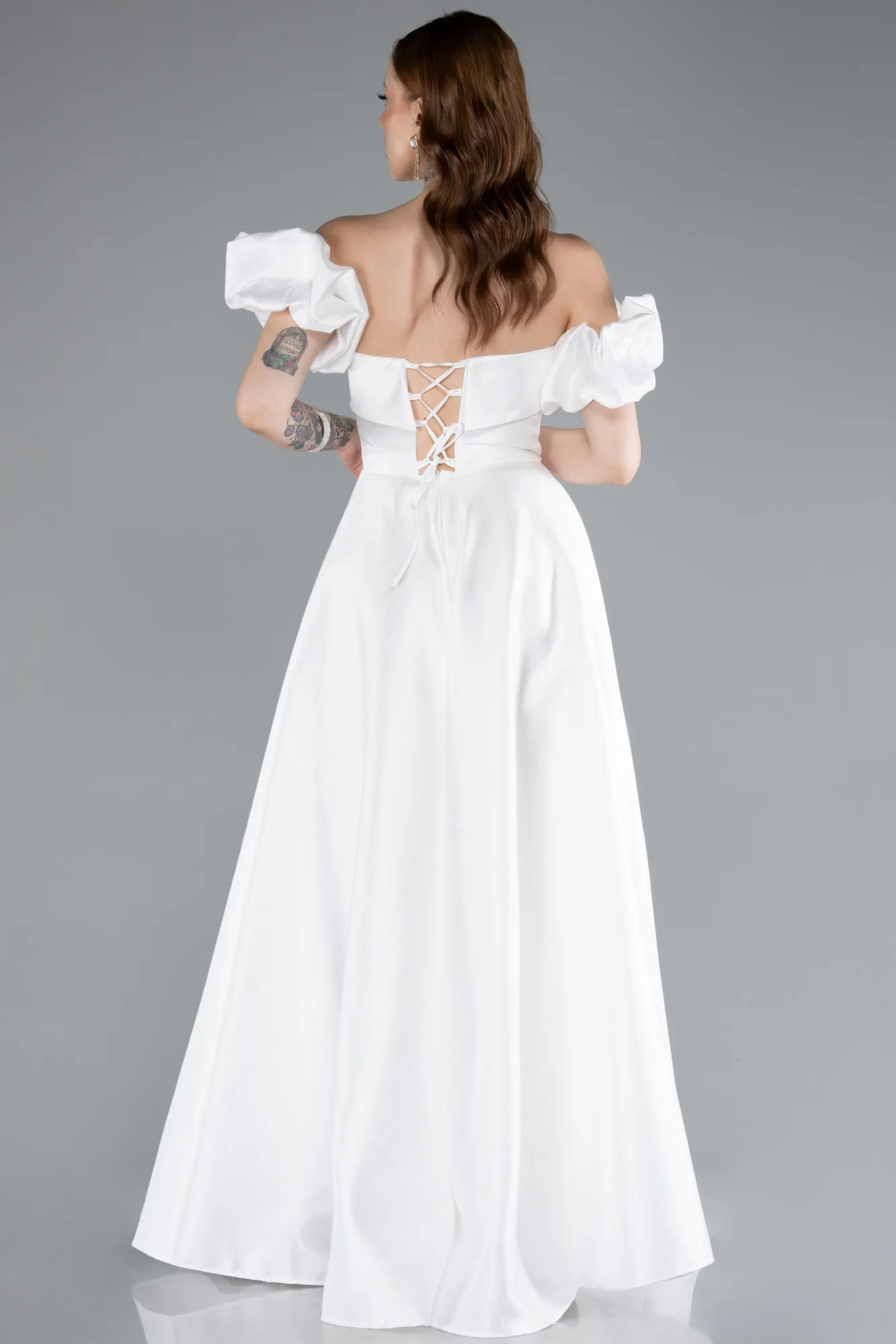 Ecru-Long Evening Dress ABU4983