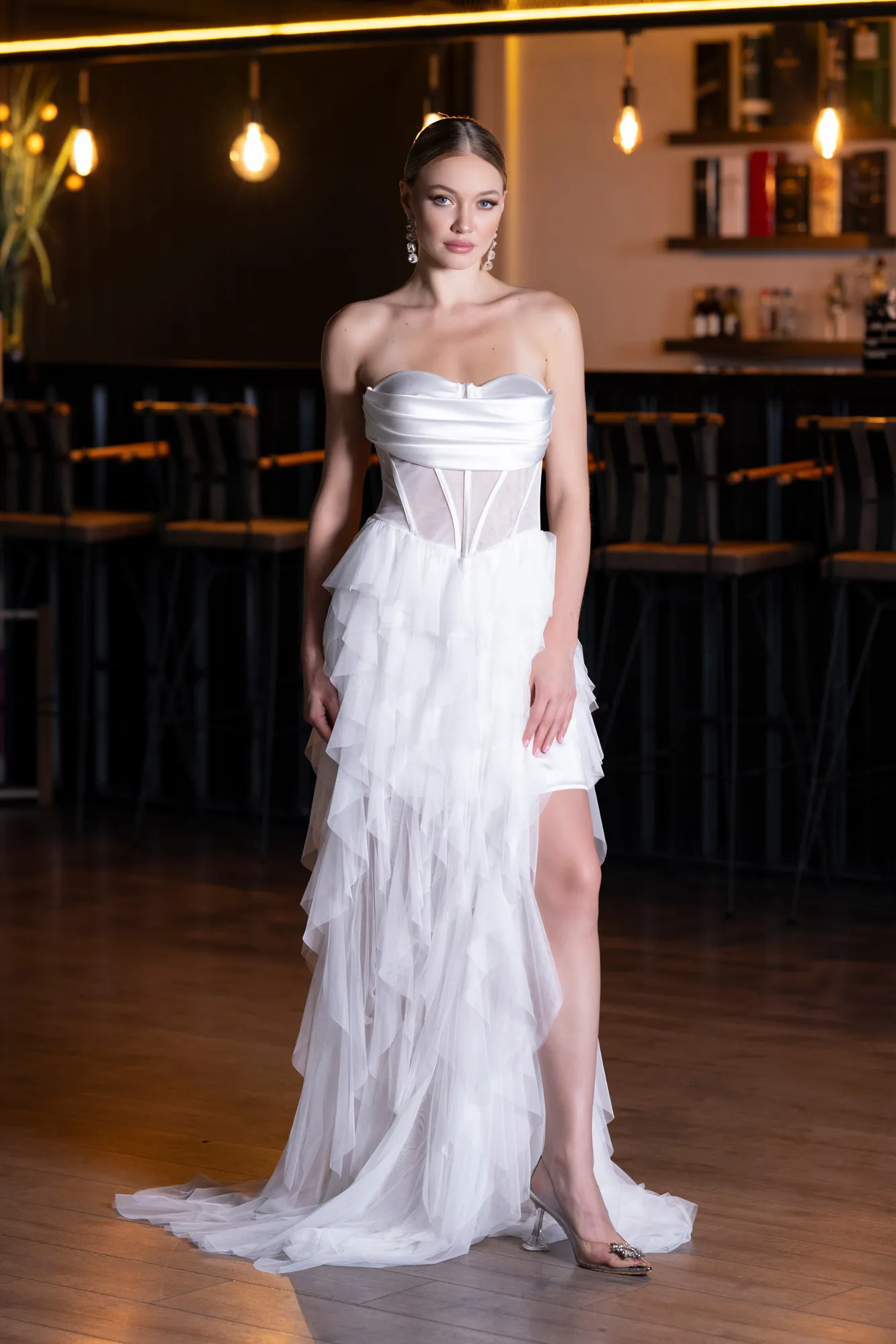 Ecru-Long Evening Dress ABU5071