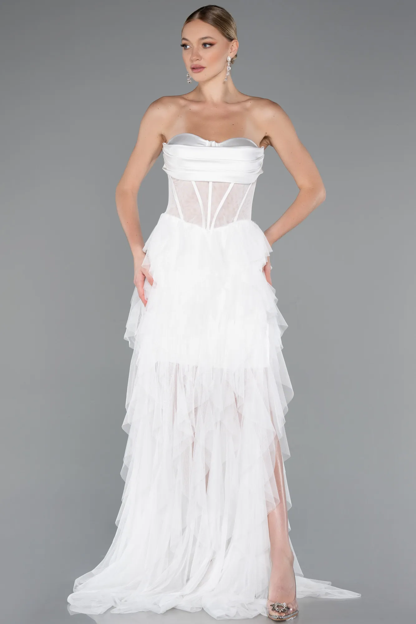 Ecru-Long Evening Dress ABU5071