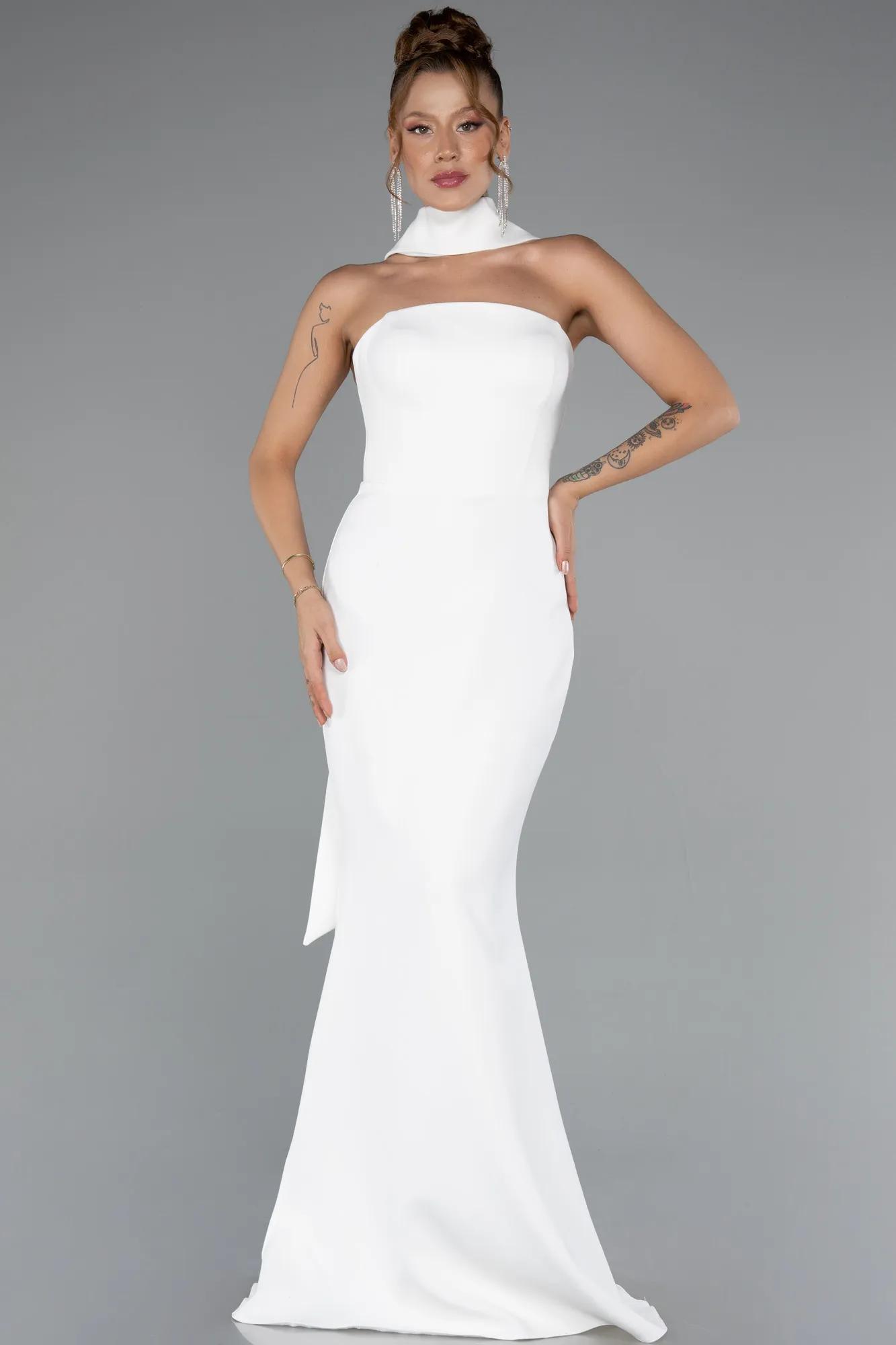 Ecru-Long Evening Dress ABU5097