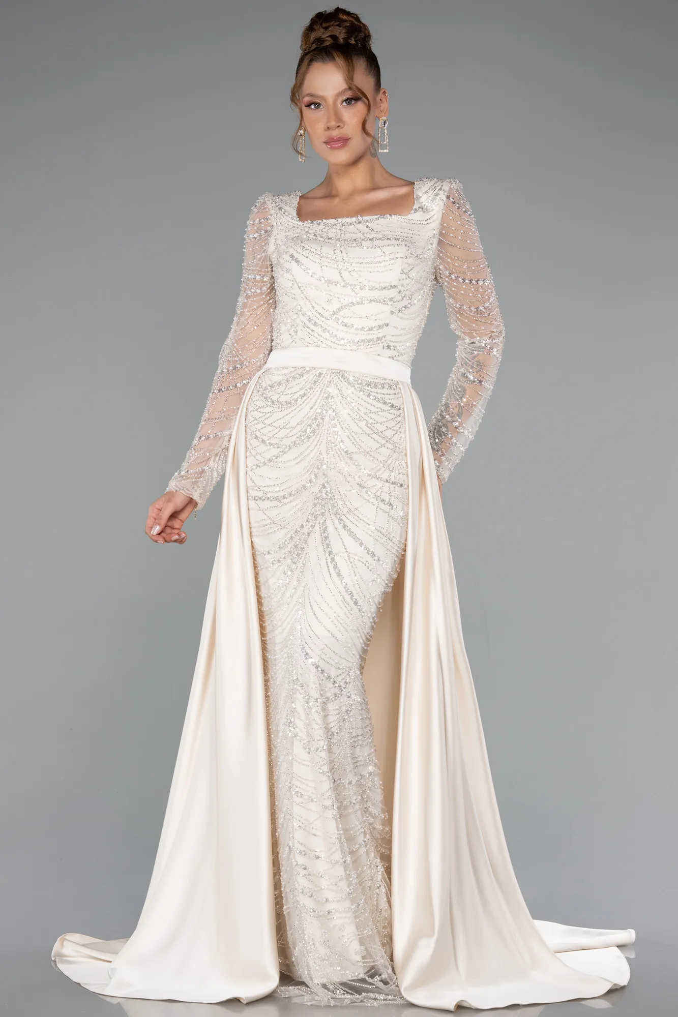 Ecru-Long Evening Dress ABU5107