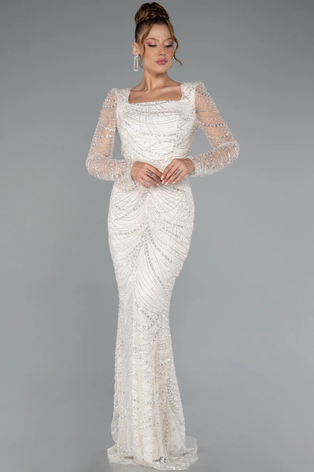 Ecru-Long Evening Dress ABU5107