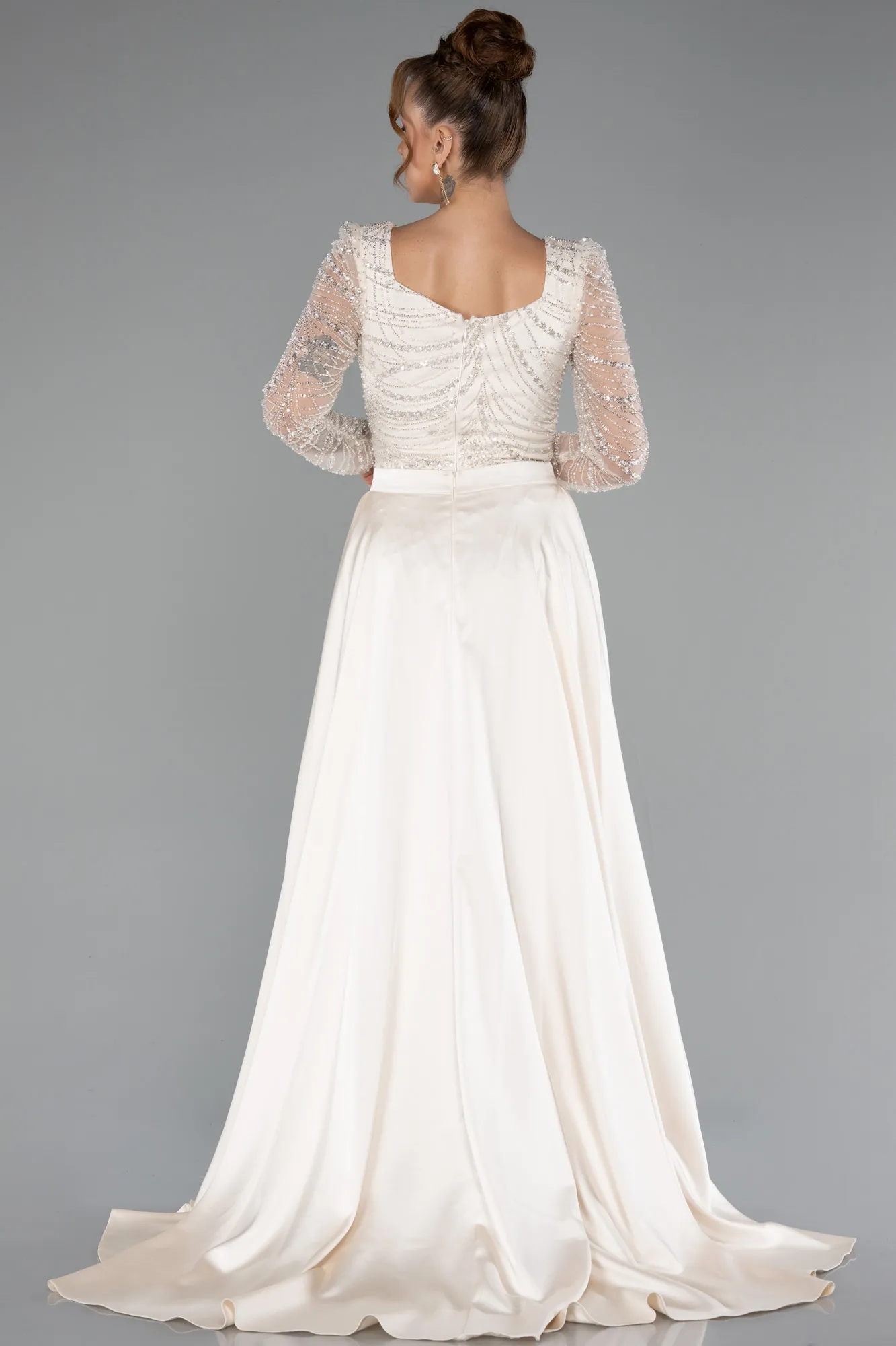 Ecru-Long Evening Dress ABU5107