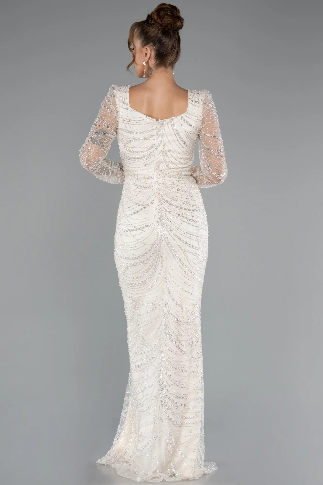 Ecru-Long Evening Dress ABU5107