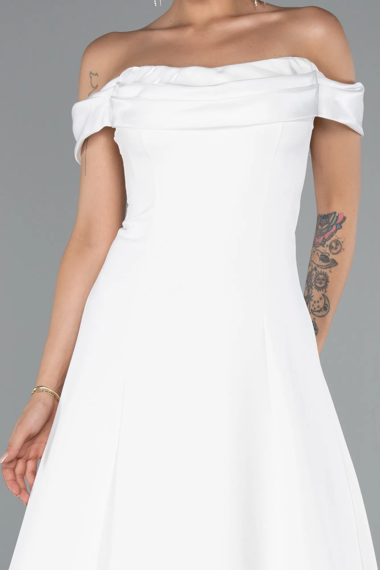 Ecru-Long Evening Dress ABU5110