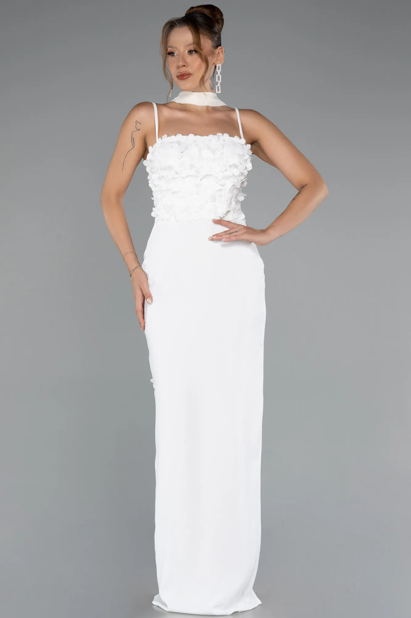 Ecru-Long Evening Dress ABU5181