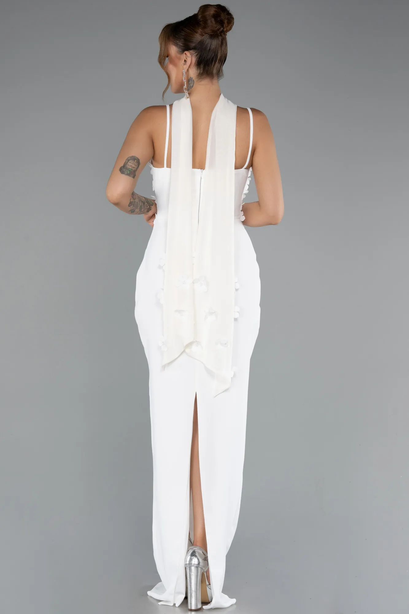 Ecru-Long Evening Dress ABU5181