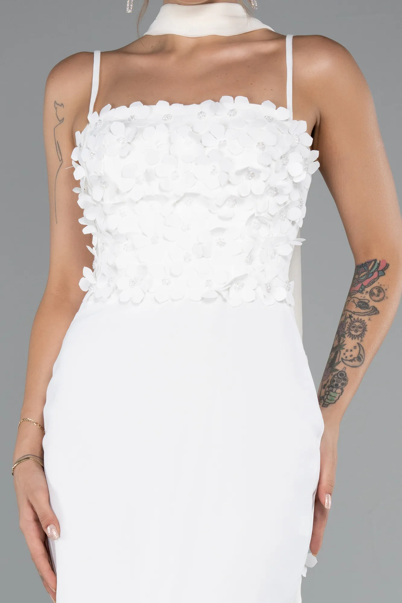 Ecru-Long Evening Dress ABU5181