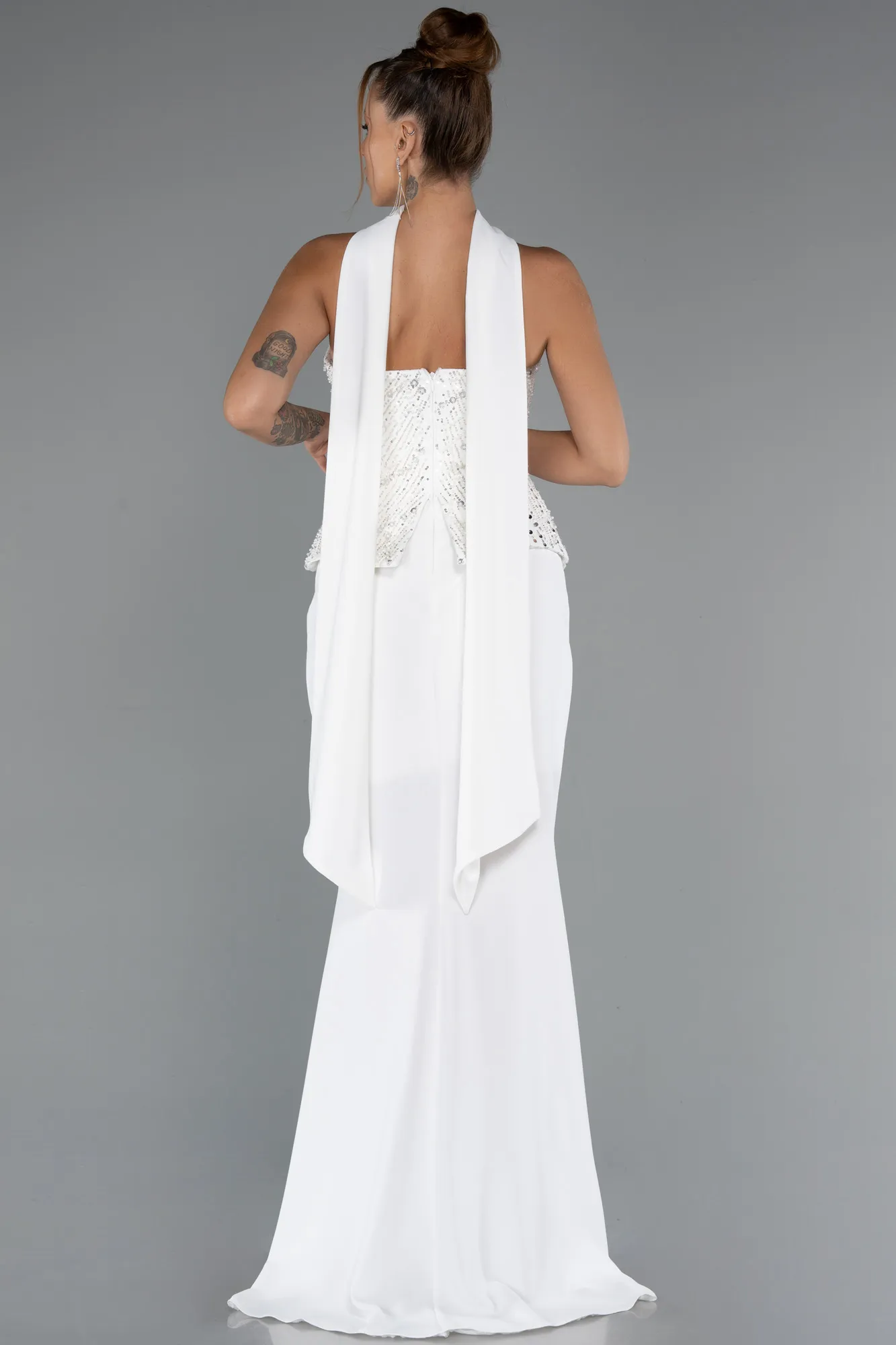 Ecru-Long Evening Dress ABU5320