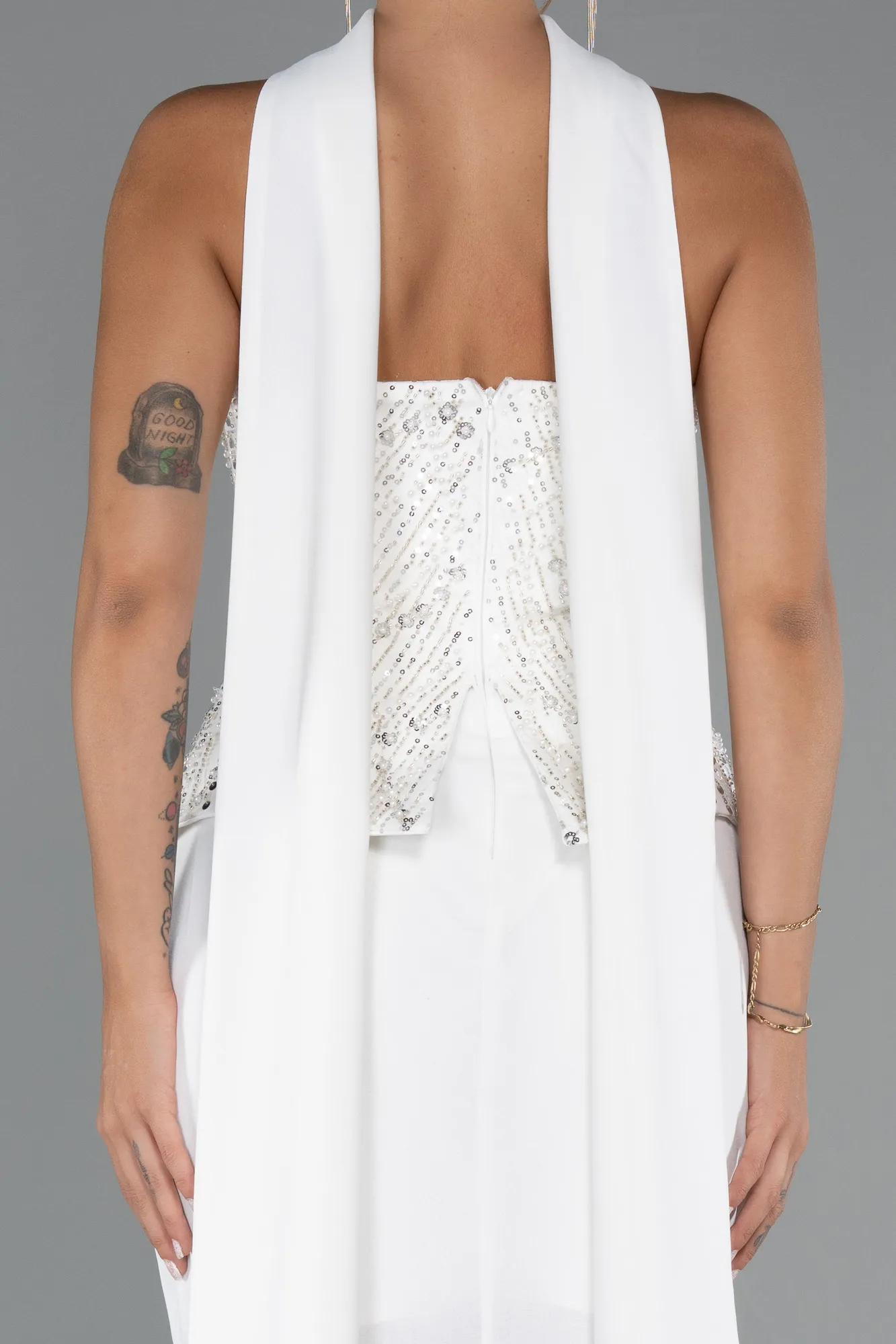 Ecru-Long Evening Dress ABU5320