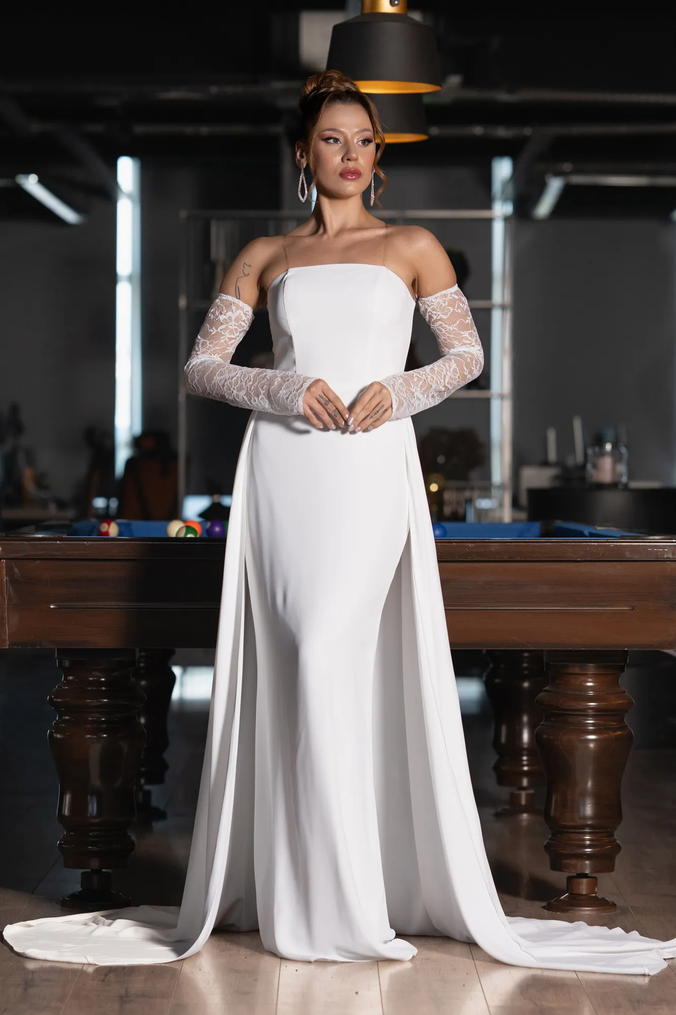 Ecru-Long Evening Dress ABU5355