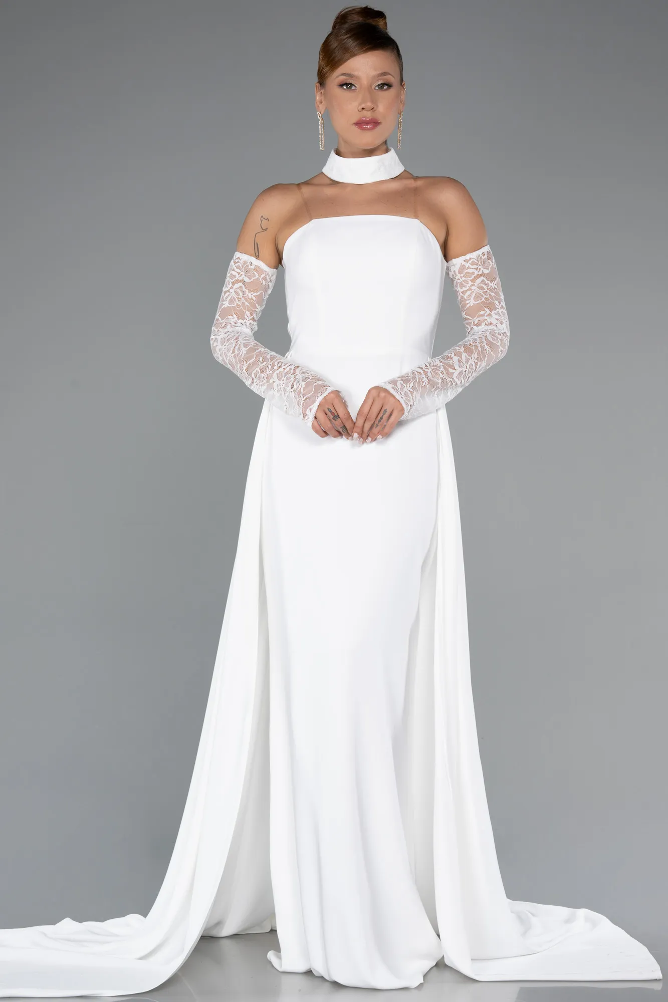 Ecru-Long Evening Dress ABU5355