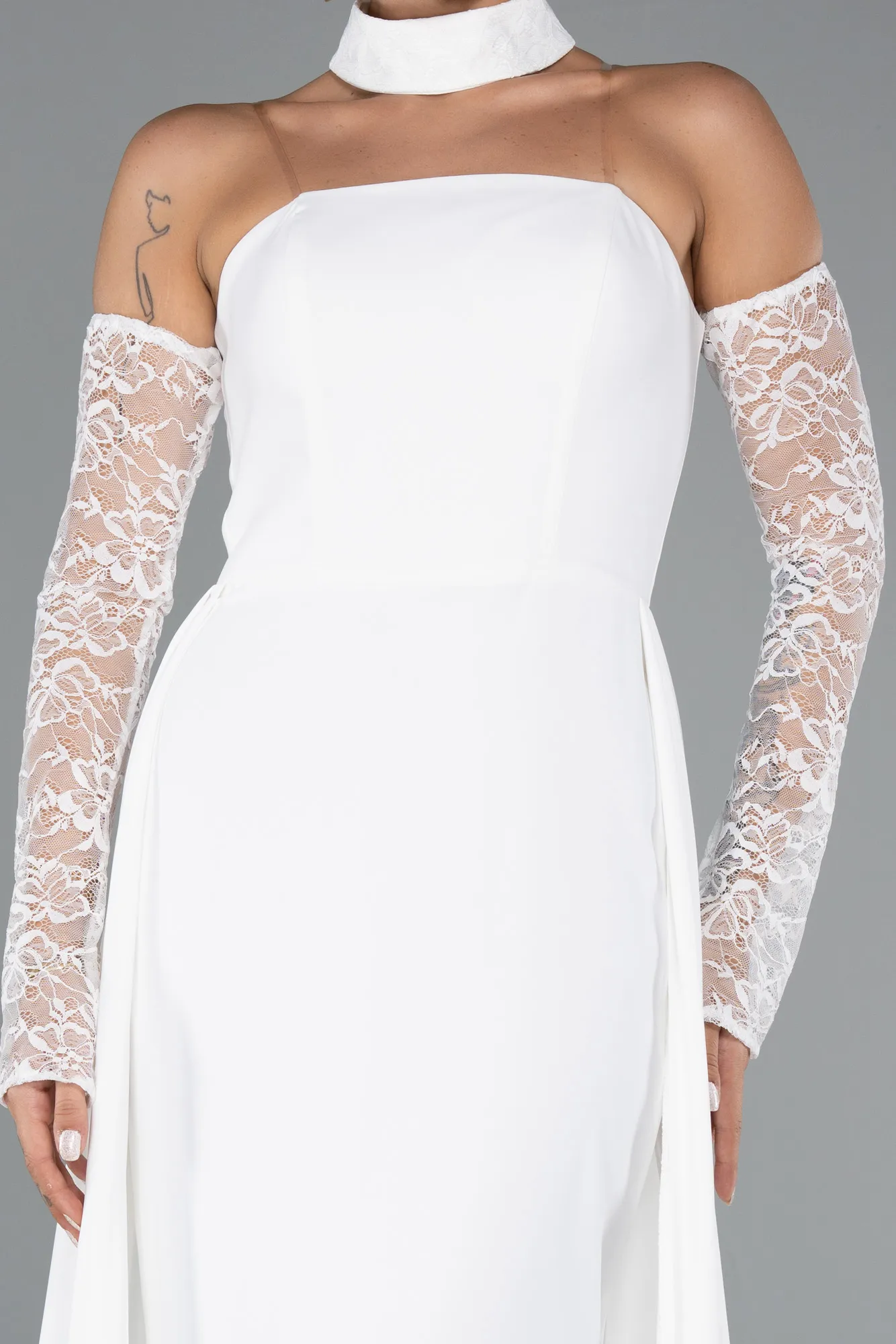 Ecru-Long Evening Dress ABU5355