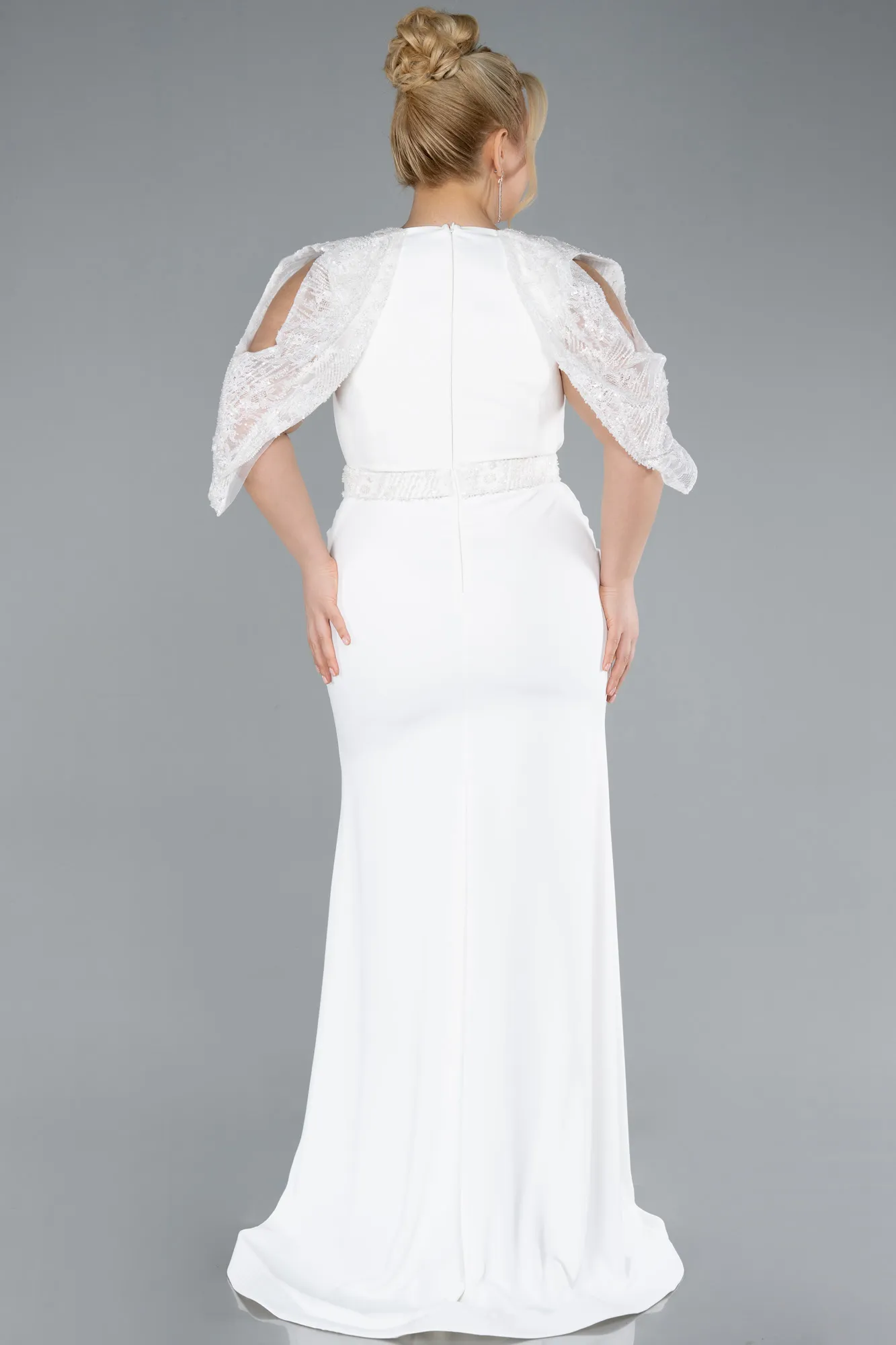 Ecru-Long Formal Plus Size Dress ABU4668