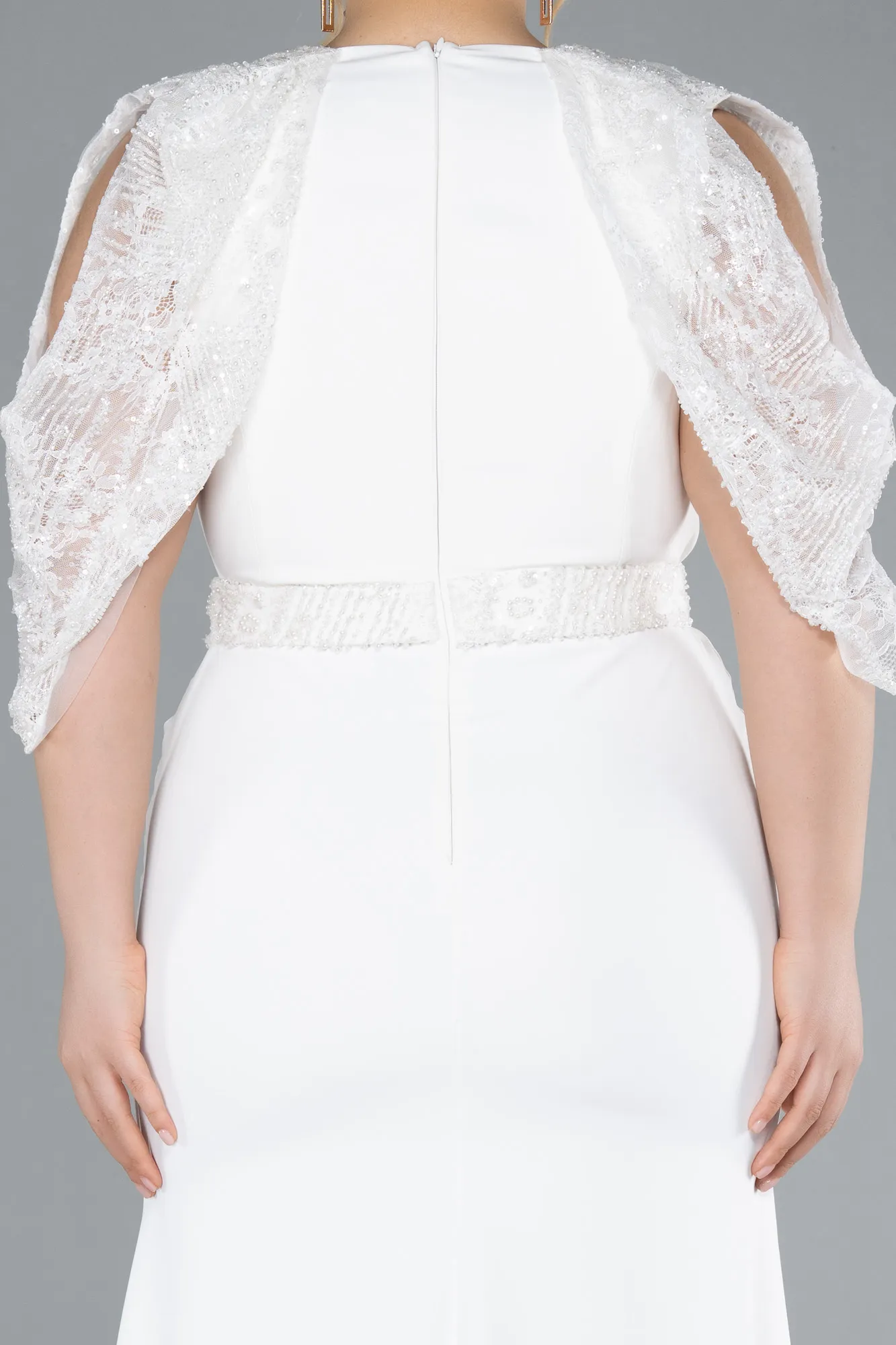 Ecru-Long Formal Plus Size Dress ABU4668