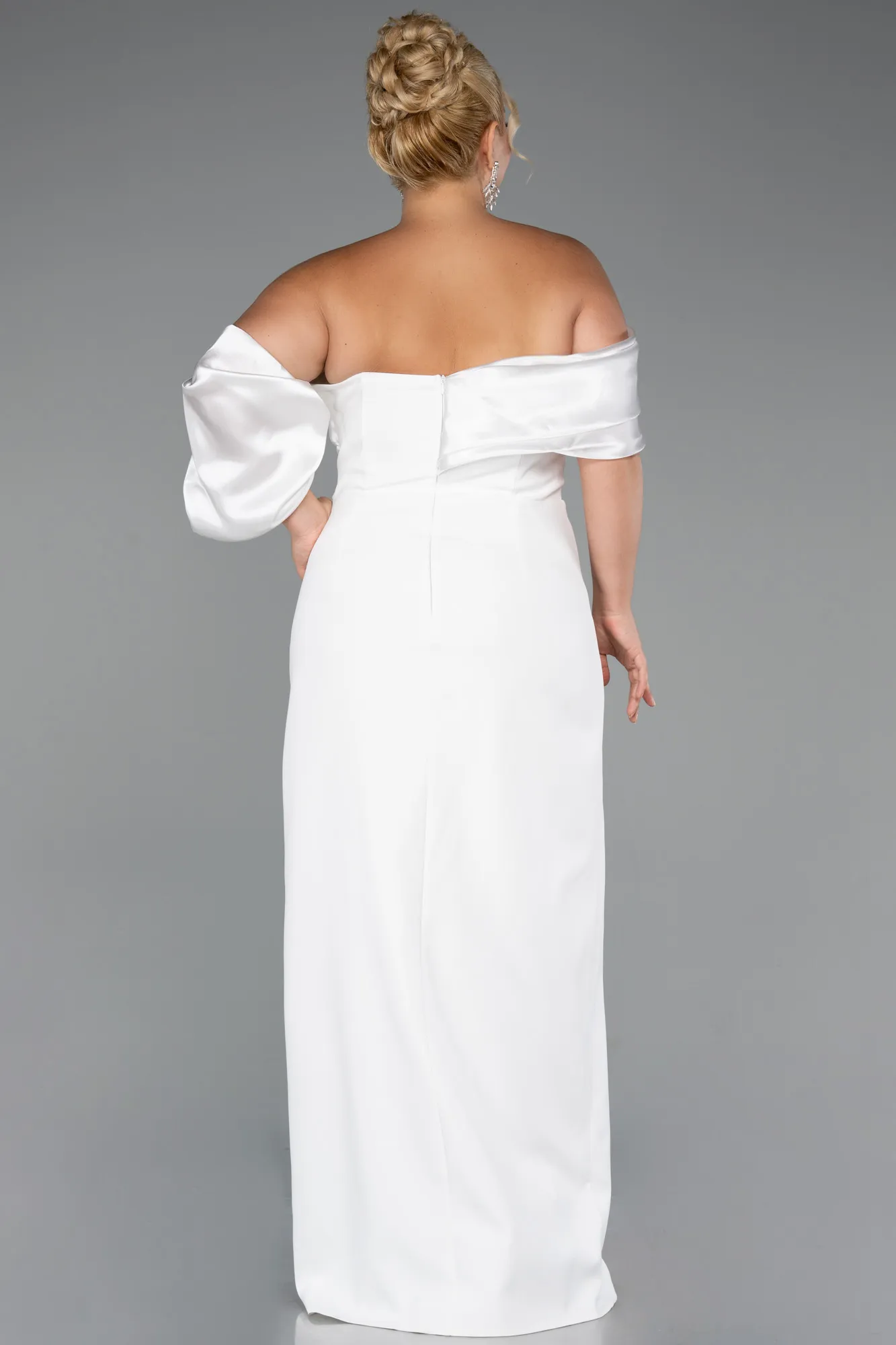 Ecru-Long Formal Plus Size Dress ABU5047