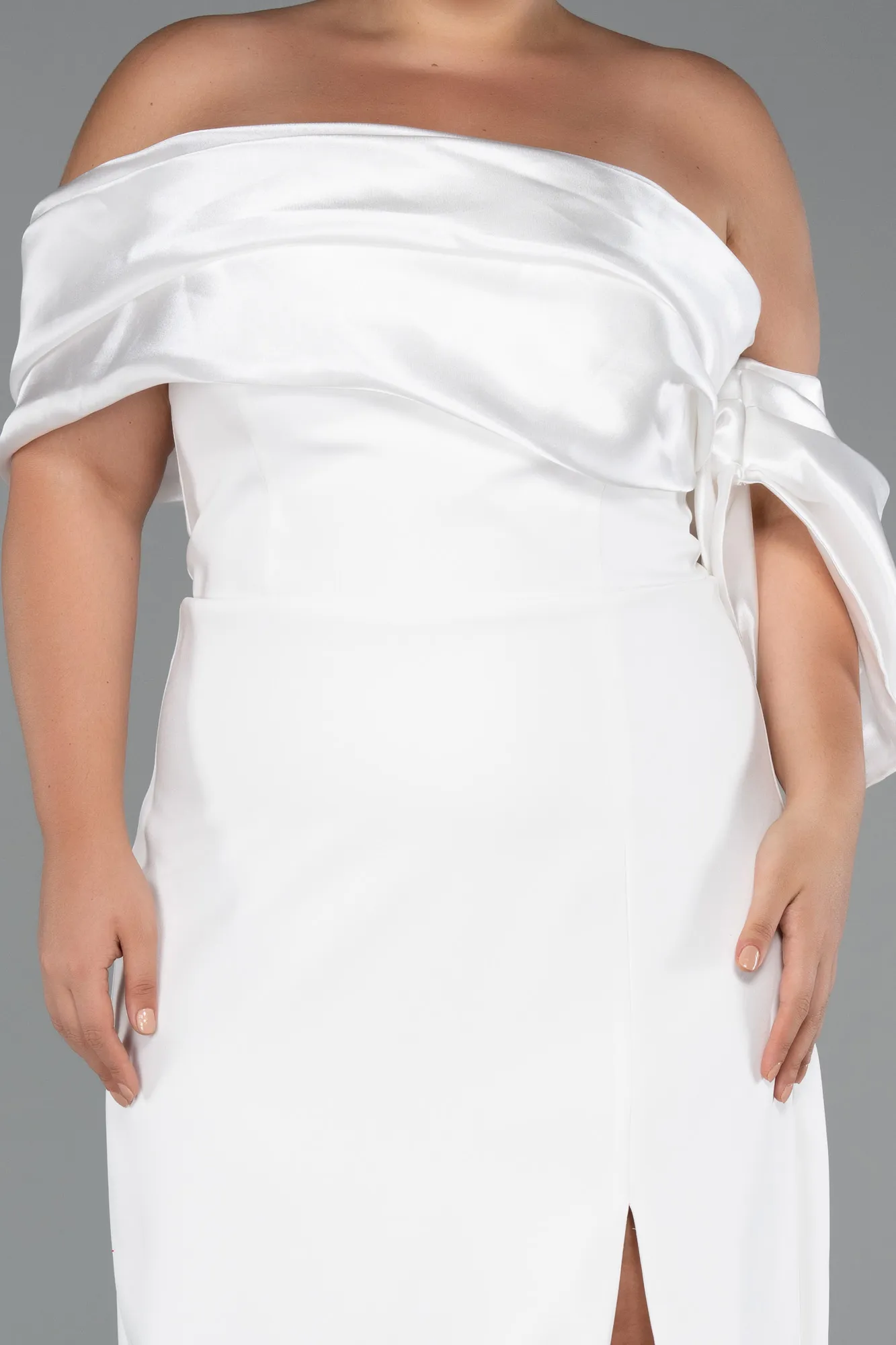 Ecru-Long Formal Plus Size Dress ABU5047