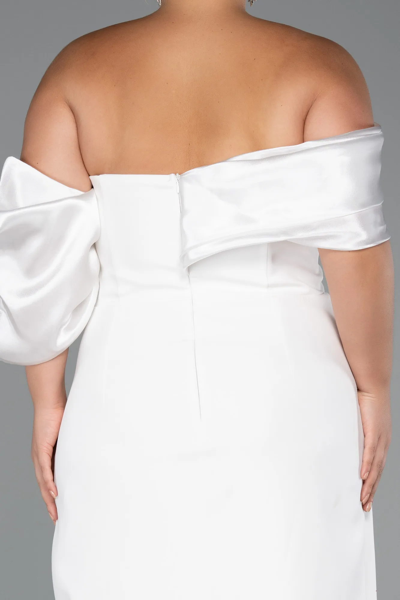 Ecru-Long Formal Plus Size Dress ABU5047