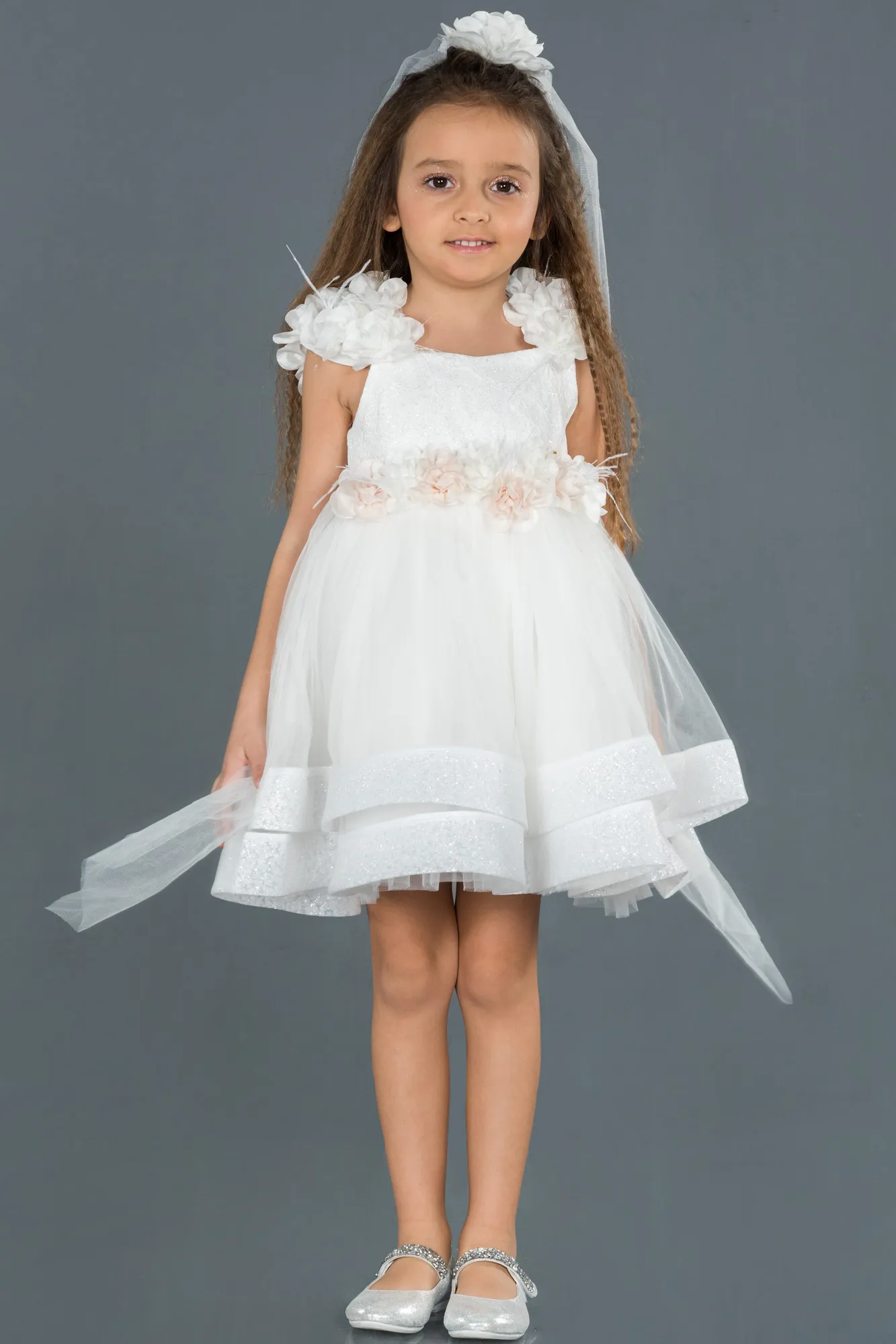 Ecru-Long Girl Dress ABU1250