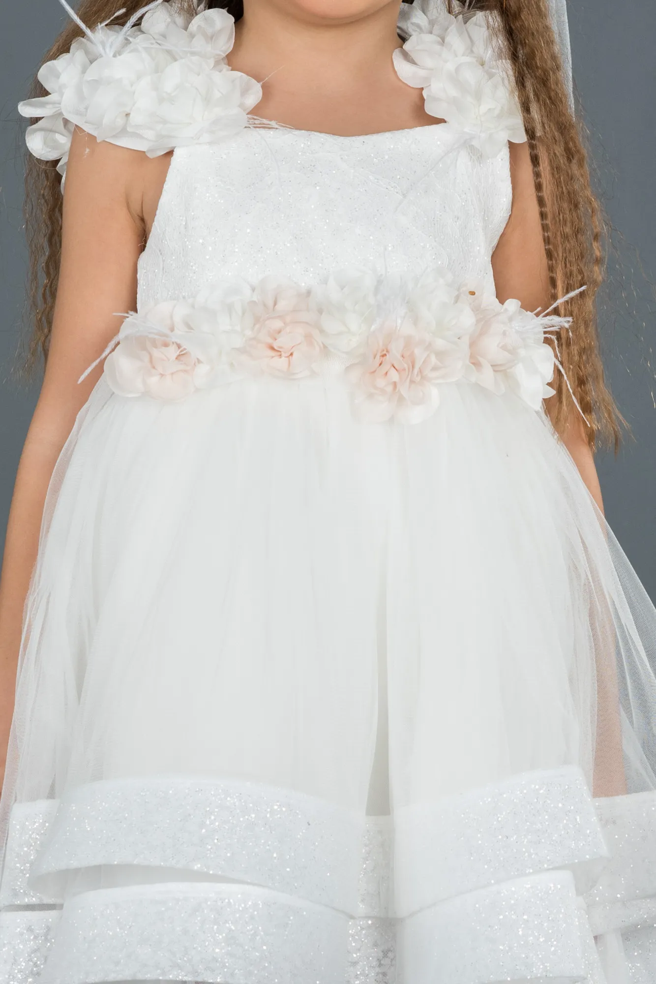 Ecru-Long Girl Dress ABU1250