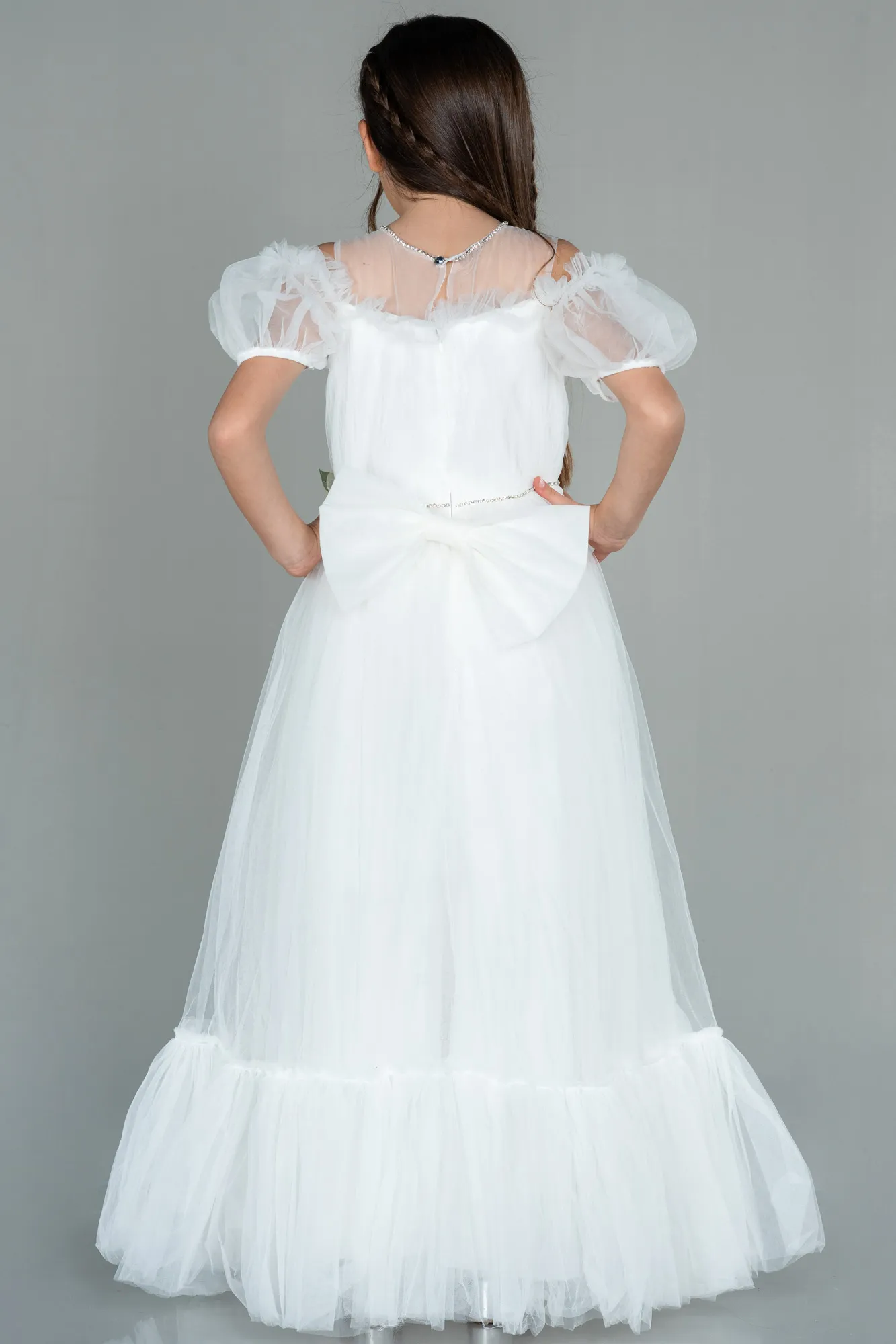 Ecru-Long Girl Dress ABU3042