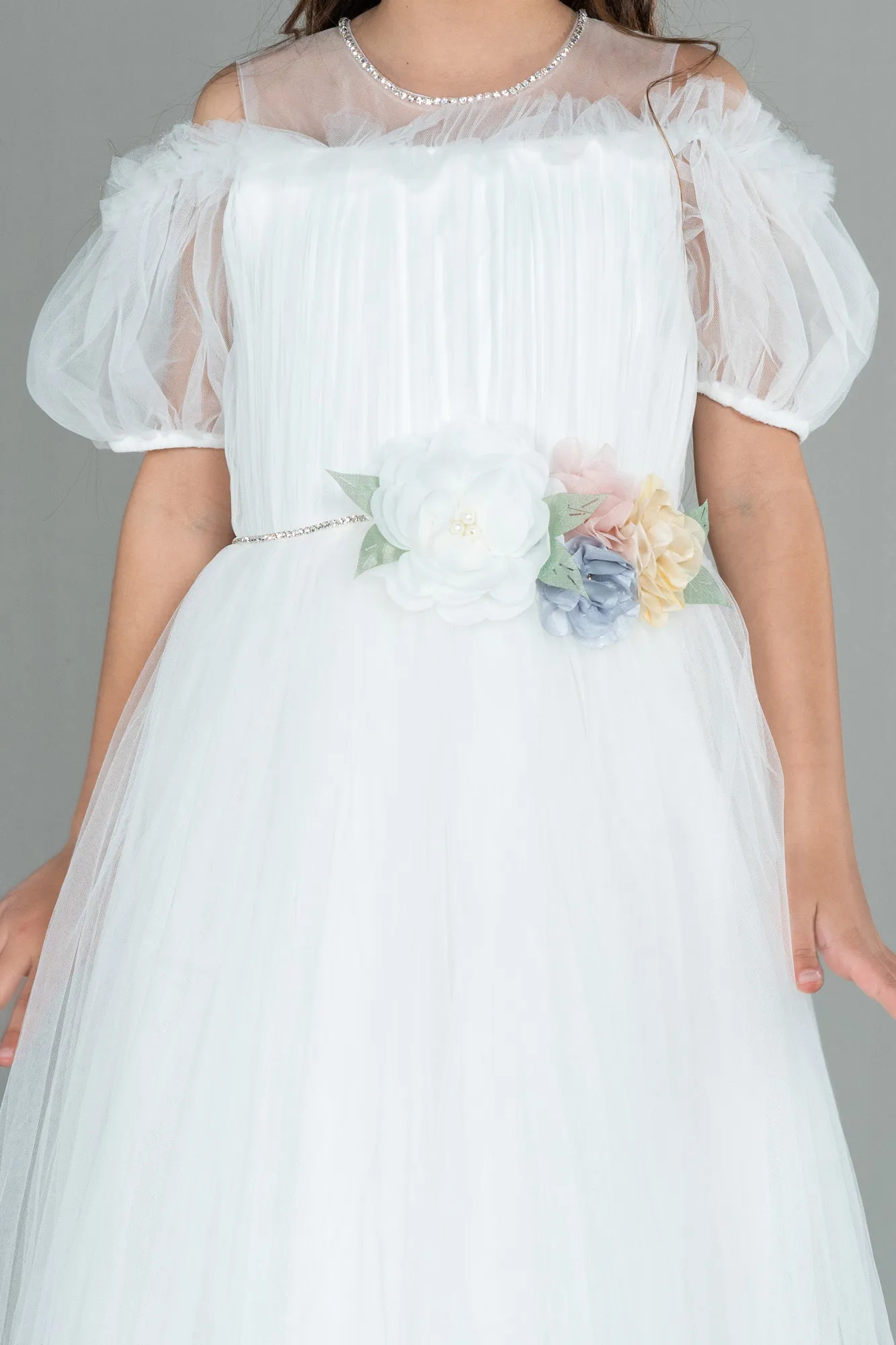 Ecru-Long Girl Dress ABU3042