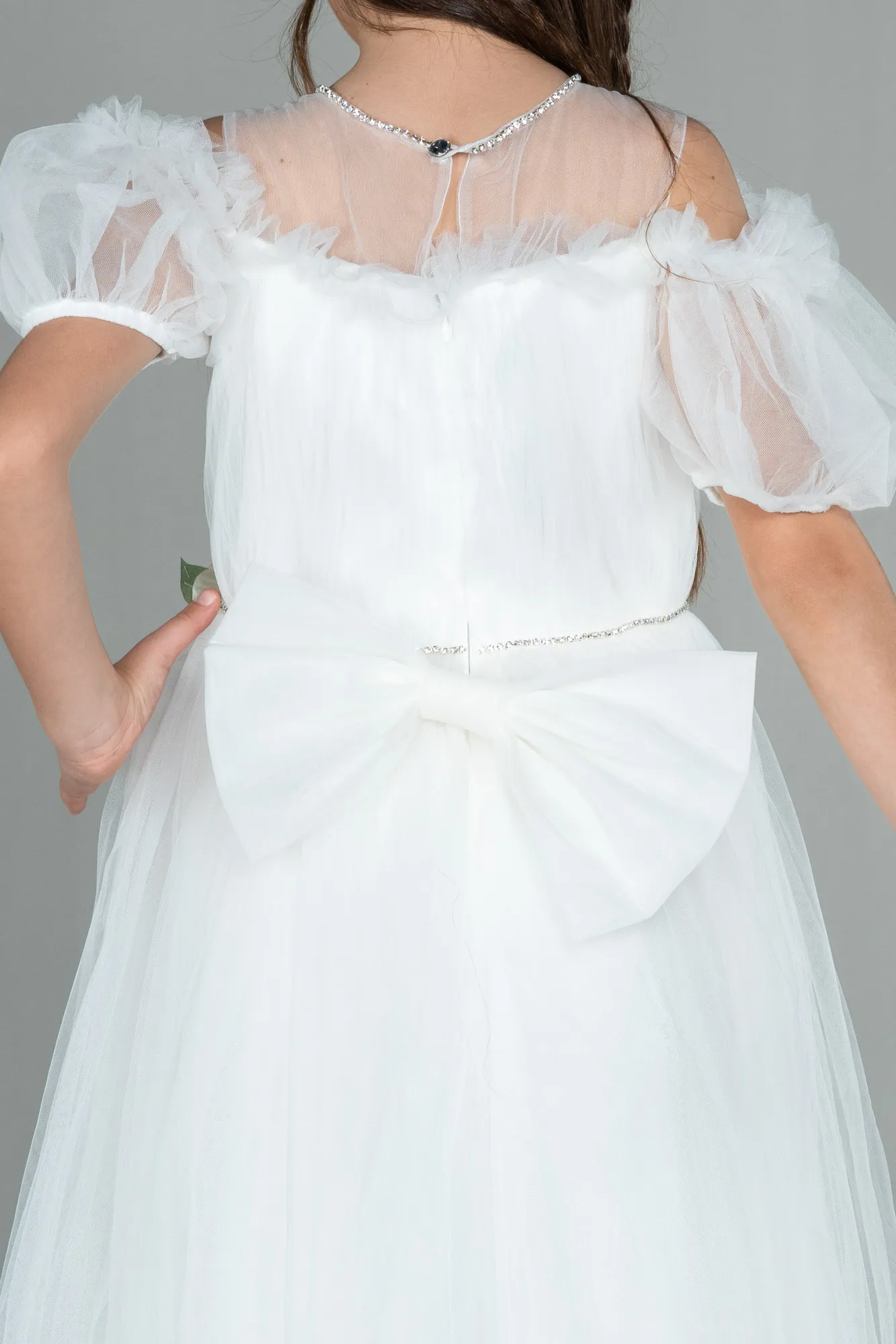 Ecru-Long Girl Dress ABU3042