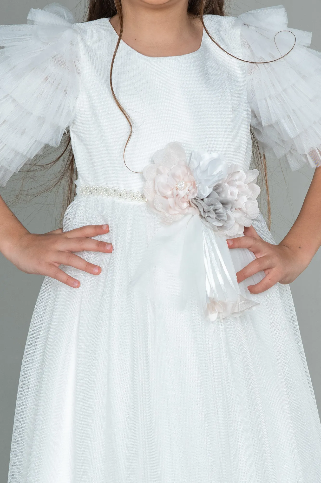 Ecru-Long Girl Dress ABU3046