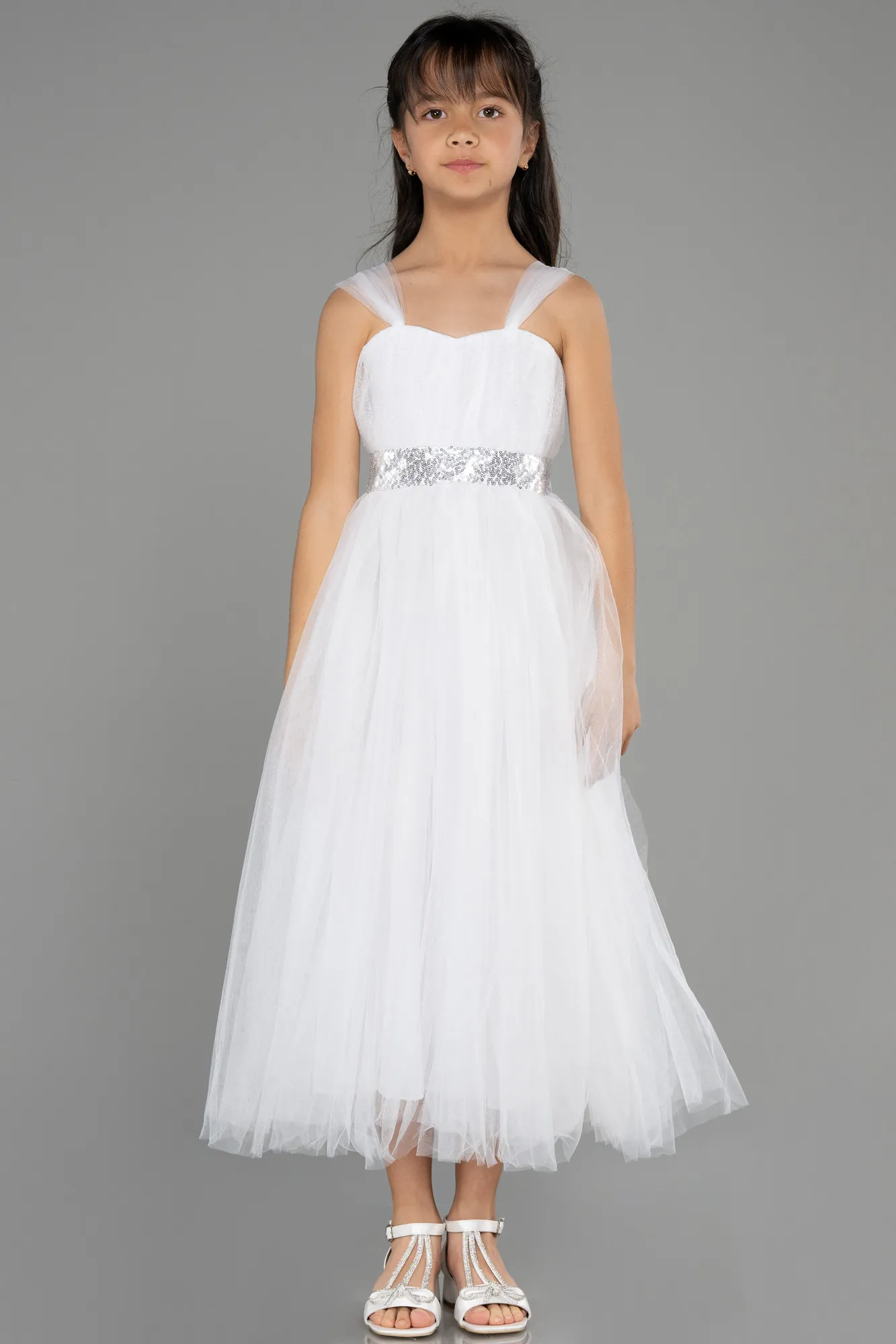 Ecru-Long Girl Dress ABU3566