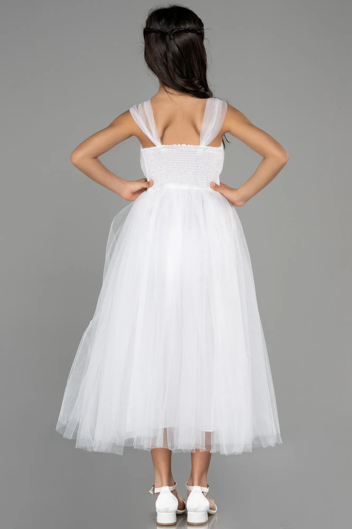 Ecru-Long Girl Dress ABU3566