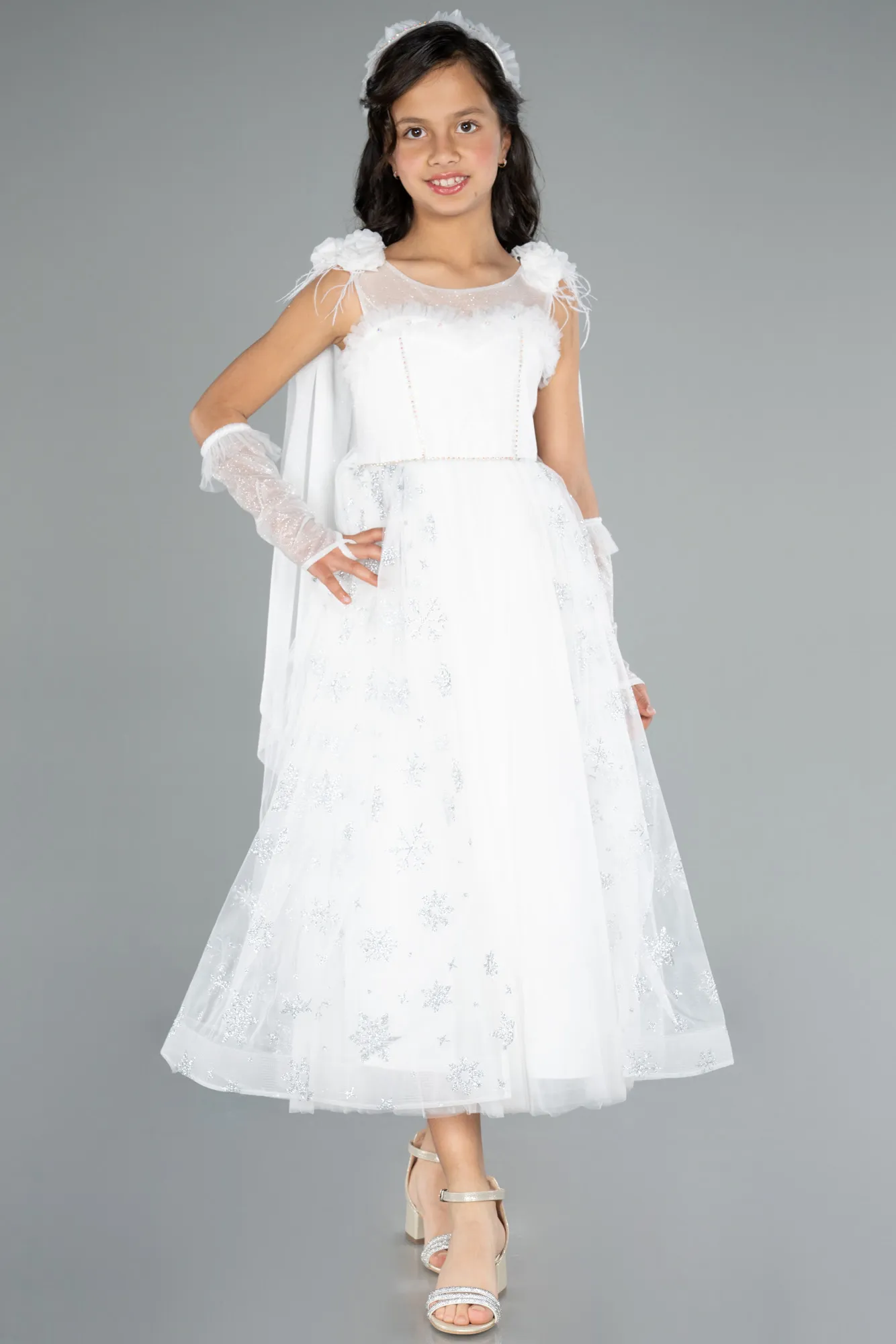 Ecru-Long Girl Dress ABU3724