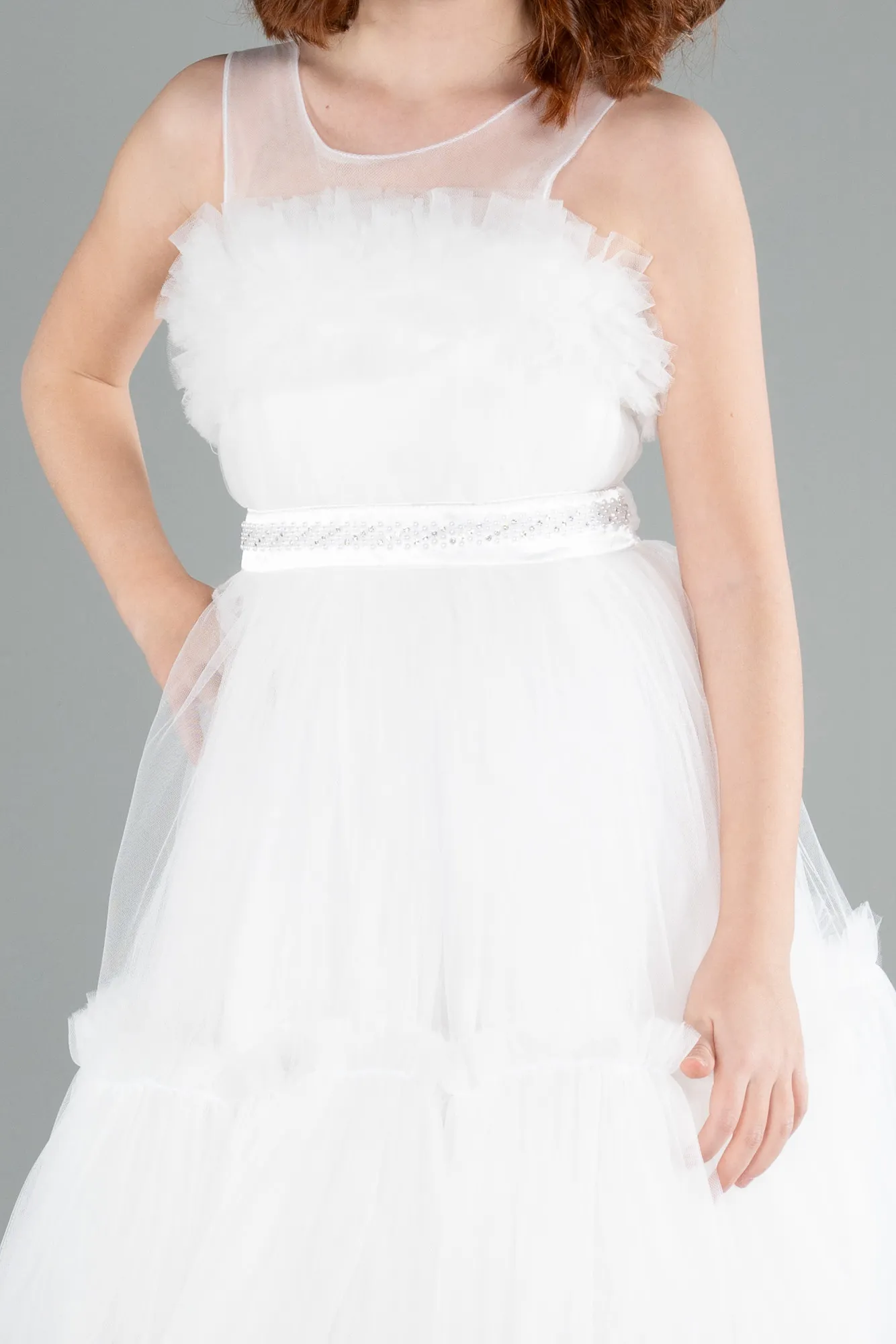 Ecru-Long Girl Dress ABU4221