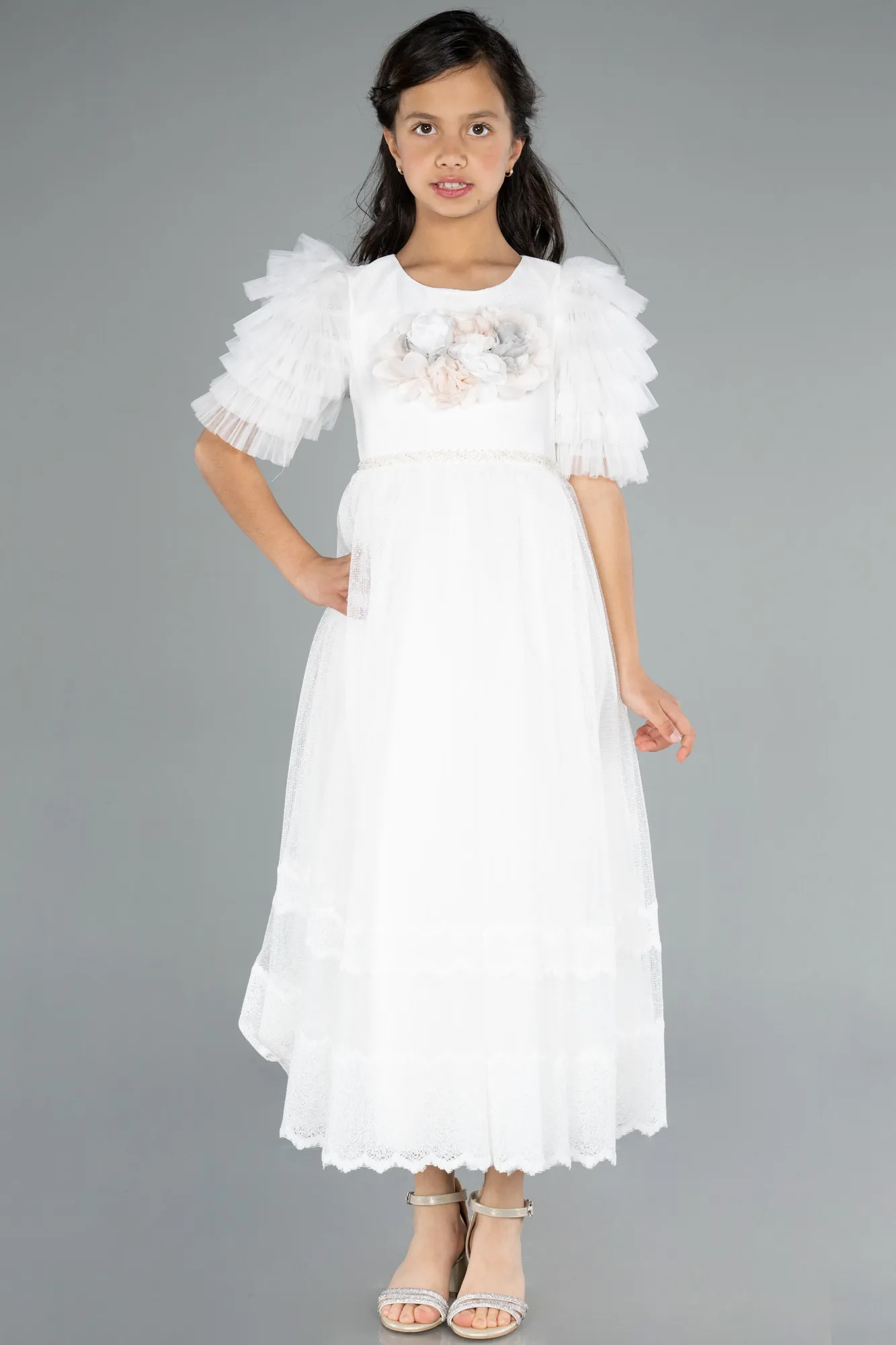 Ecru-Long Girl Dress ABU4414