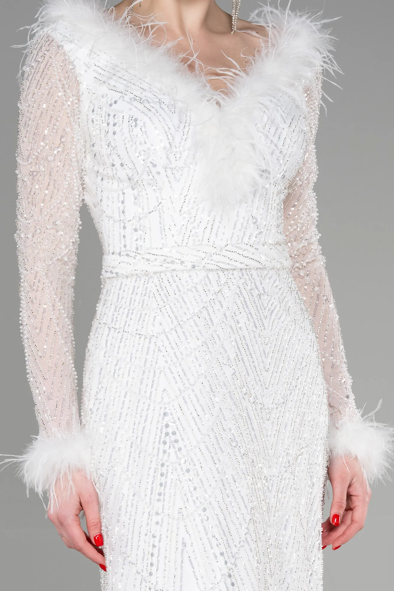 Ecru-Long Haute Couture Dress ABU3580